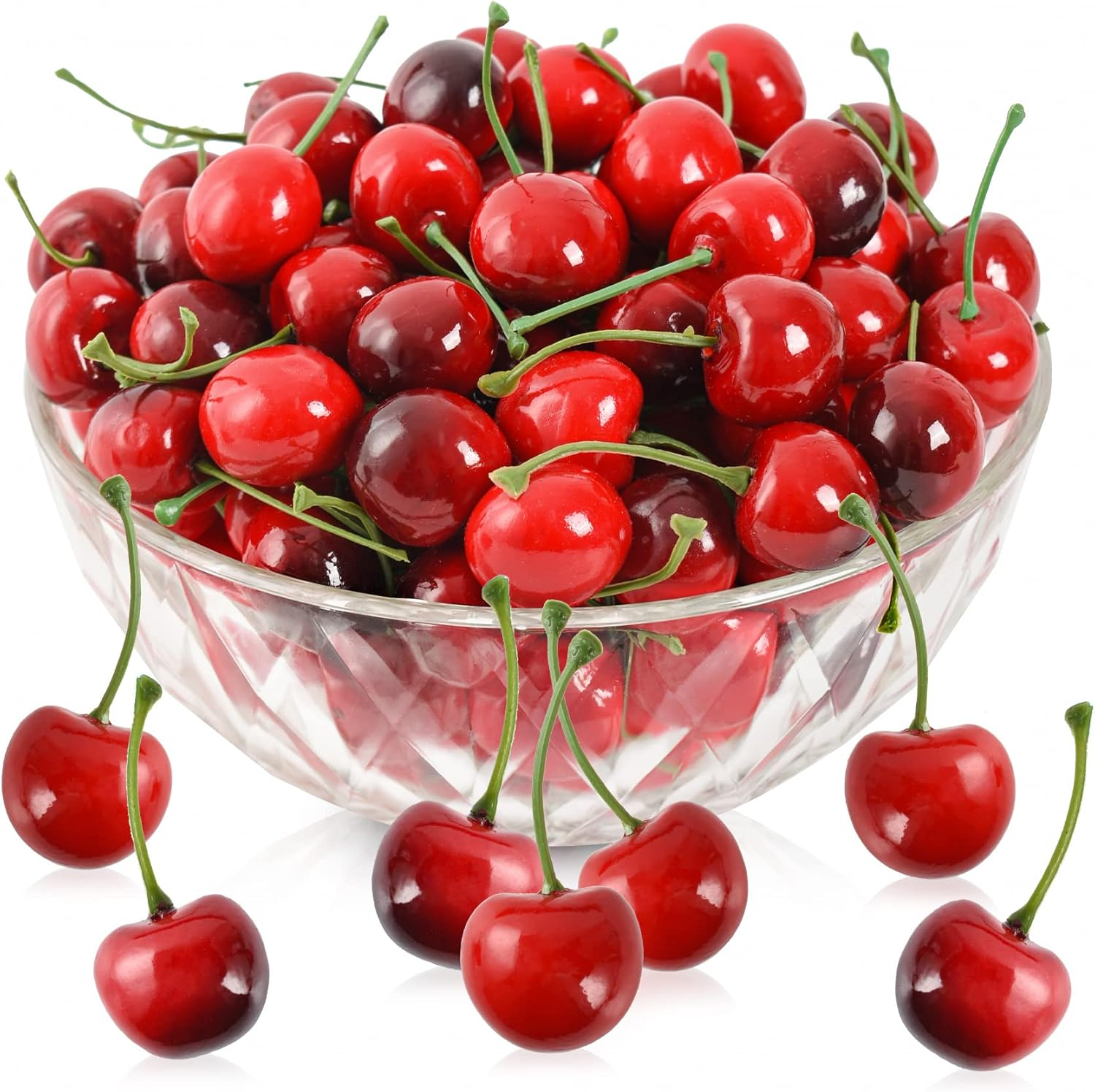 LUEYAO Artificial Cherry Fruit Fake Cherries Red Simulation Red Black Cherries Artificial Cherry Decorations Fake Fruit Model Home House Kitchen Party Decoration 100 PCS image number 5