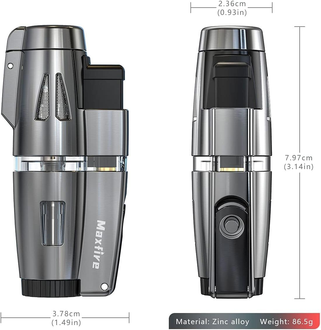 Triple Jet Flame Lighter Gas Butane Refillable Windproof Lighter, Adjustable Flame with Punch(Sold without Gas)