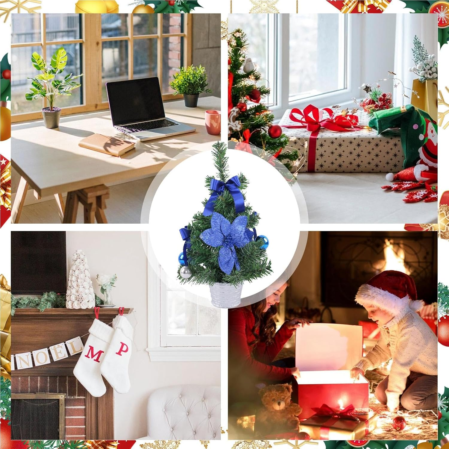 Artificial Christmas Tree - Small Pine Tree Decorations | Table Small Christmas Tree with Christmas Ornaments for Window, Door, Shelf