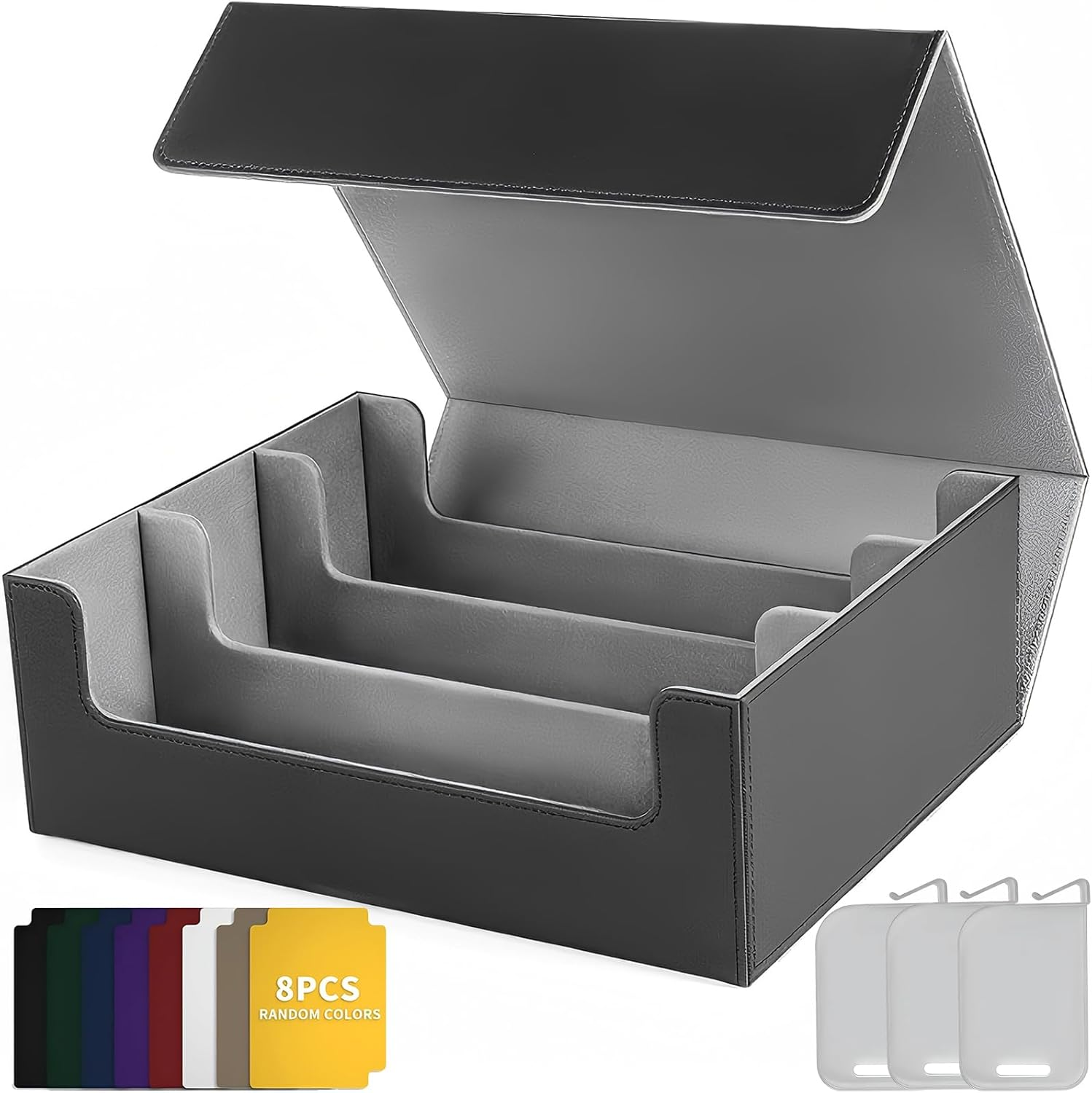 MTG Deck Box, Card Deck Case Black&Grey, 2400+ Trading Card Storage Box, PU Leather Magnetic Closure Commander Storage Boxes Magic Cards Protectors Fit for Yugioh, MTG and Sport Cards&hellip;