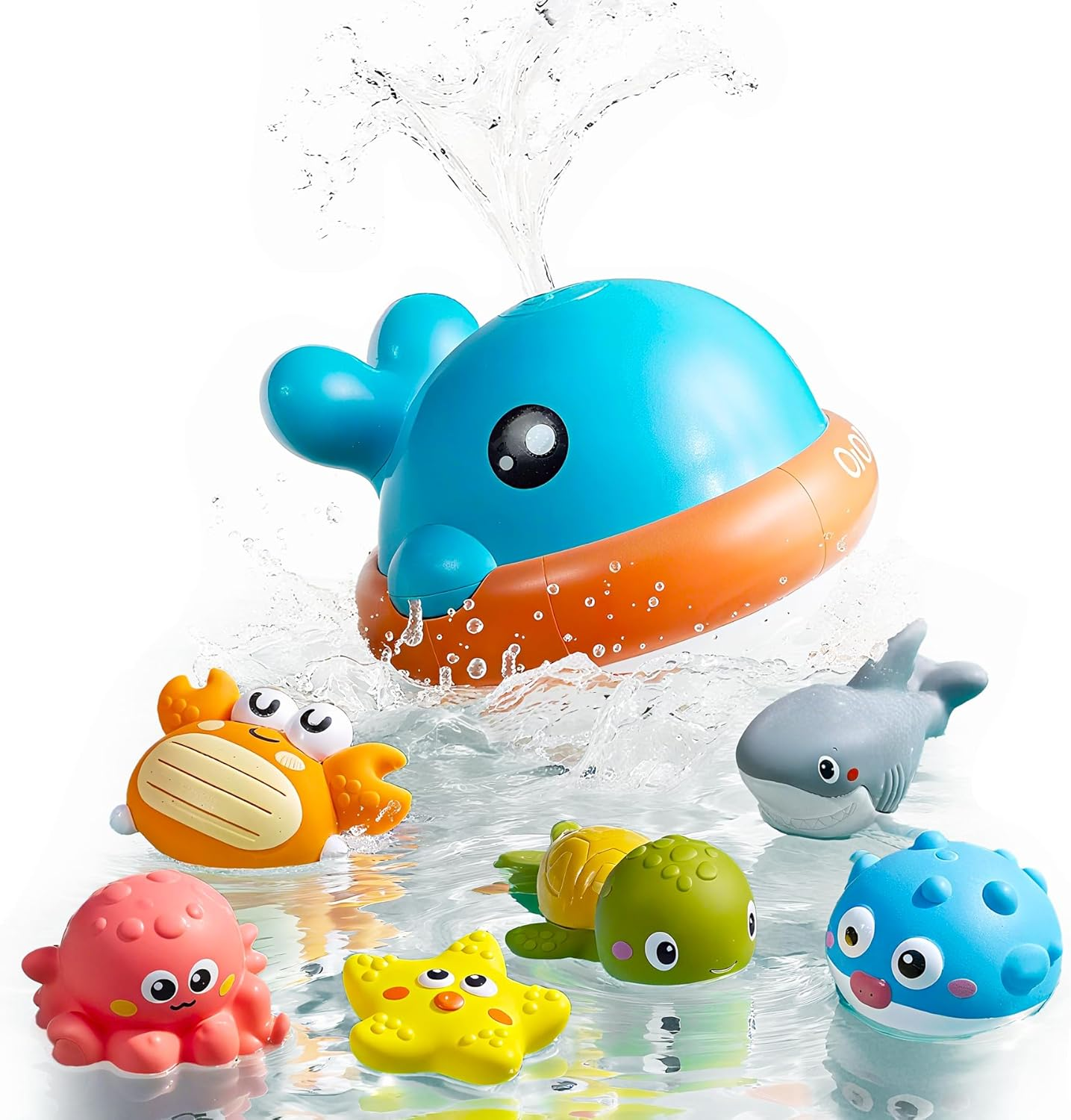 OR or TU Light up Whale Sprinkler Bath Toys for Baby Toddler, Mold Free No Hole Animal Bathtub Toys Set Water Toy for Kids 18M+ image number 5