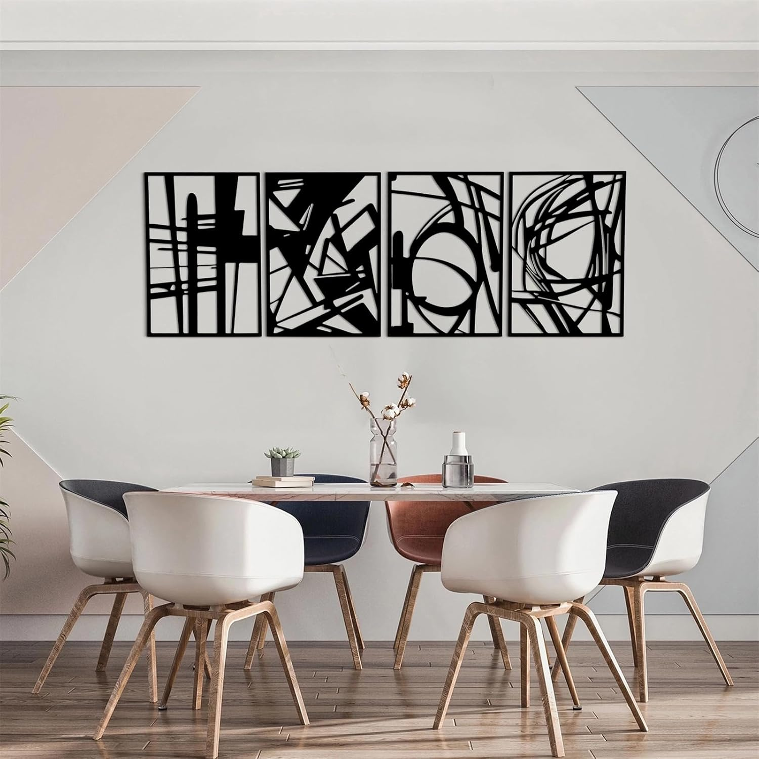 Yezi 4 Pcs Metal Abstract Wall Art, Minimalist Matte Black Single Line Art Decor, 3D Sculptures Textured, Aesthetic Modern Sculpture, Hanging for Living Room Bedroom Kitchen Bathroom Decorations image number 3