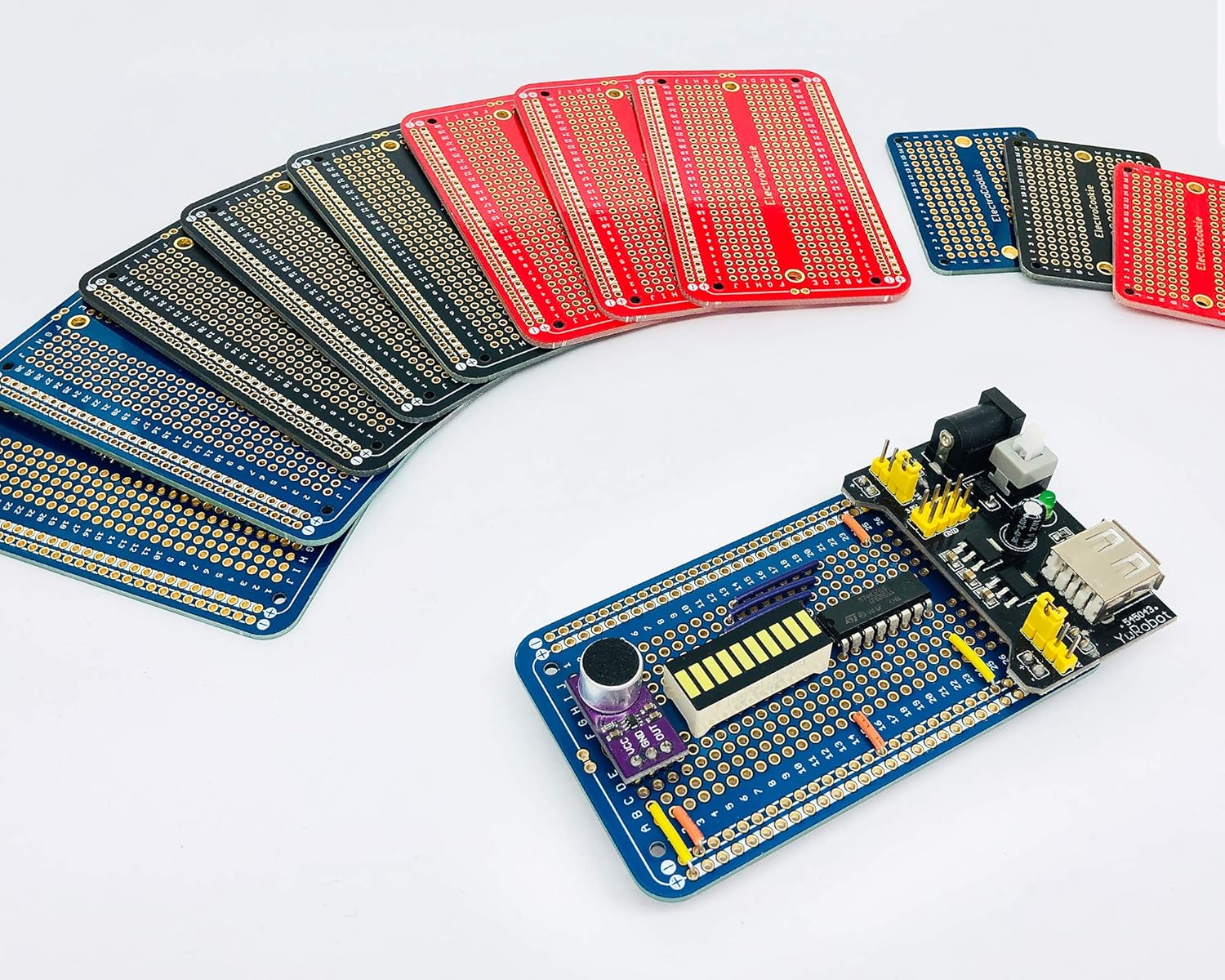 Electrocookie Solderable Breadboard PCB Board for Electronics Projects Compatible for DIY Arduino Soldering Projects, Gold-Plated (9 Pack + 3 Mini, Multicolor Pack) image number 1