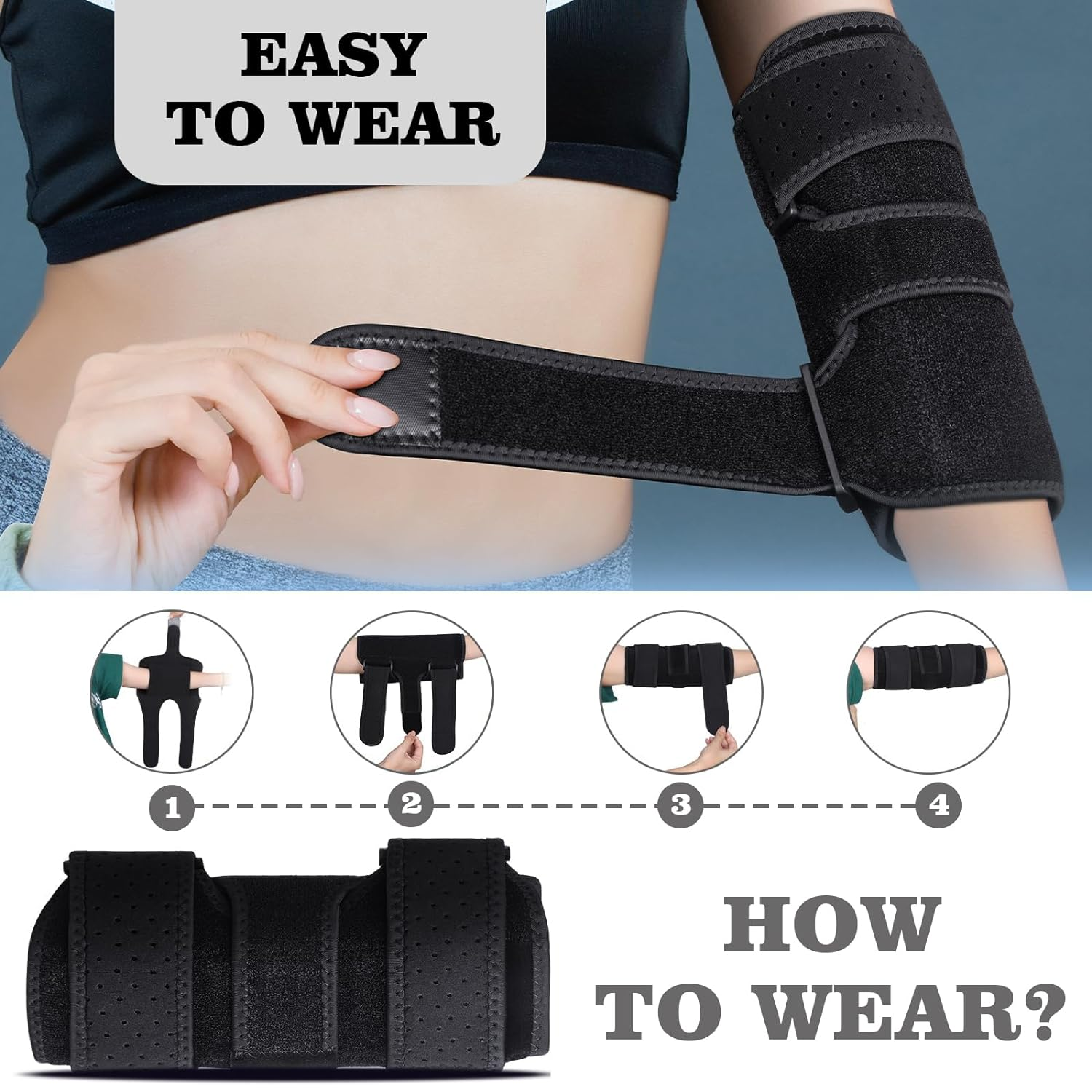 Elbow Brace,Comfortable Night Elbow Sleep Support,Elbow Splint, Adjustable Stabilizer with 2 Removable Metal Splints for Cubital Tunnel Syndrome,Tendonitis,Ulnar Nerve,Tennis,Fits for Men and Women image number 6