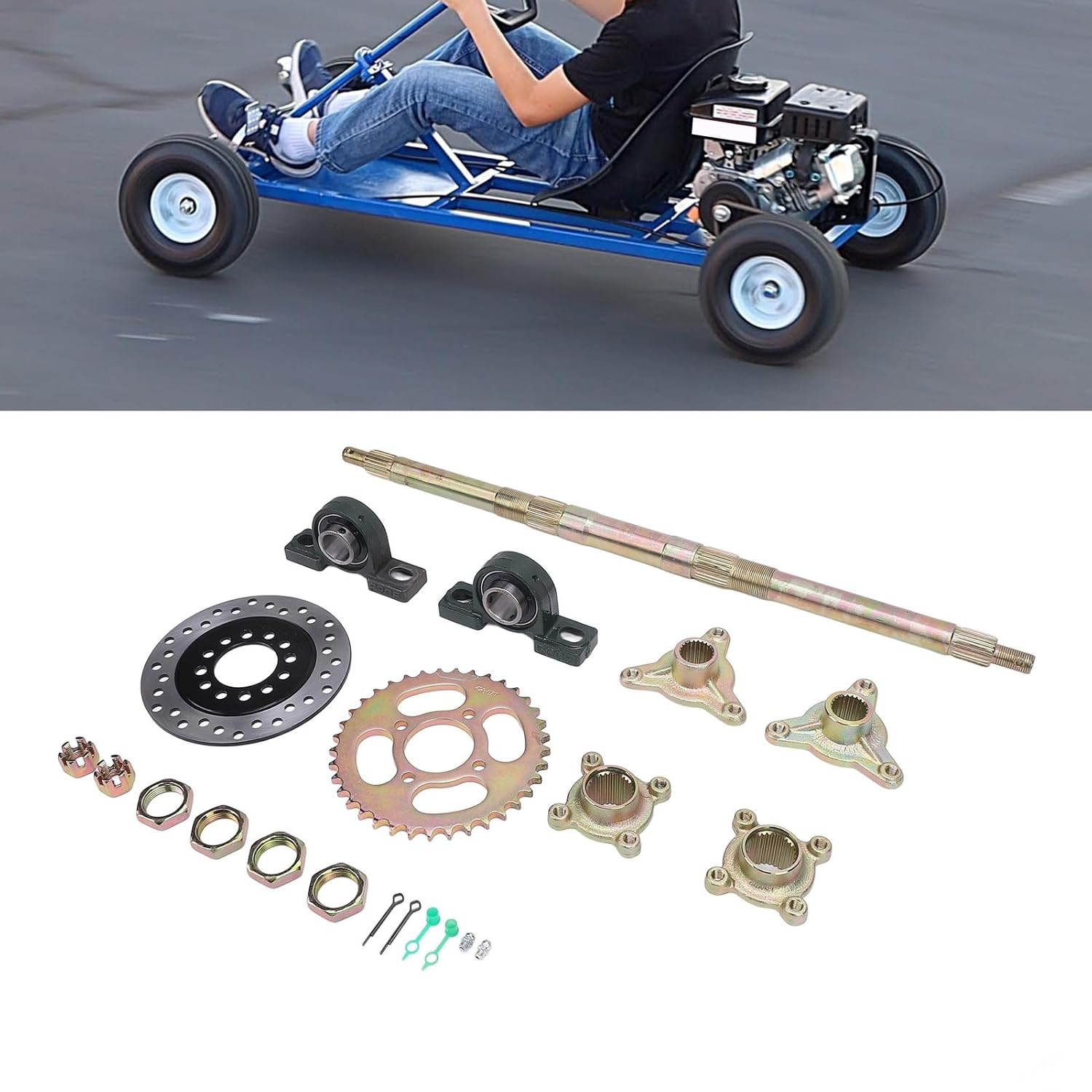 Go Kart Rear Axle Kit, 24 Inch Heavy Duty Sprocket Brake Disc Base Rear Axle Assembly Set for 50 to 150 DIY Rebuilt Atvs Quads and Drift Trikes, Dependable and Practical image number 1