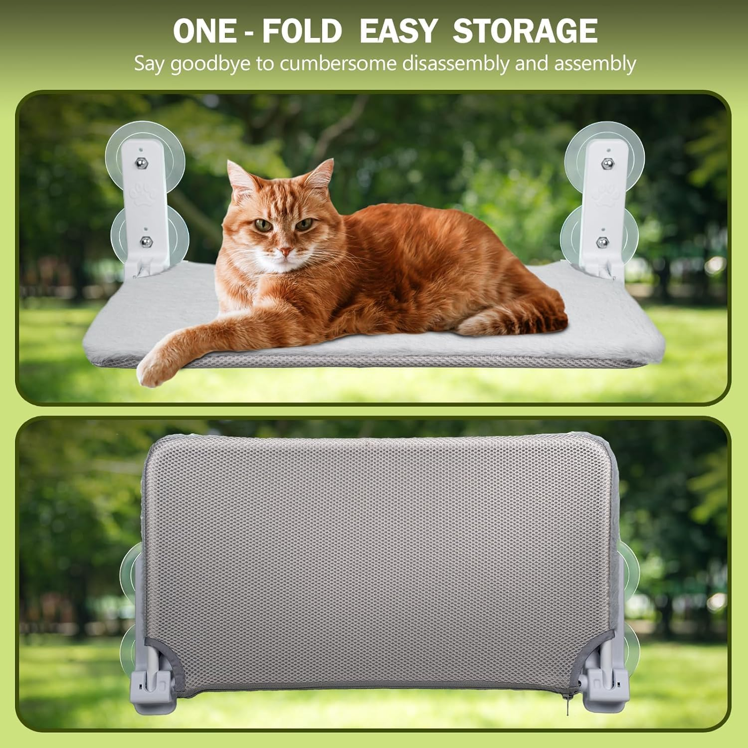 CYBERNOVA Foldable Cat Window Perch, Cat Hammock,Cat Window Bed for Indoor,Robust and Stable Cat Window Hammock with 4 Strong Suction Cups, Sturdy Metal Frame Cat Still Bed for Cats (Gray) image number 1