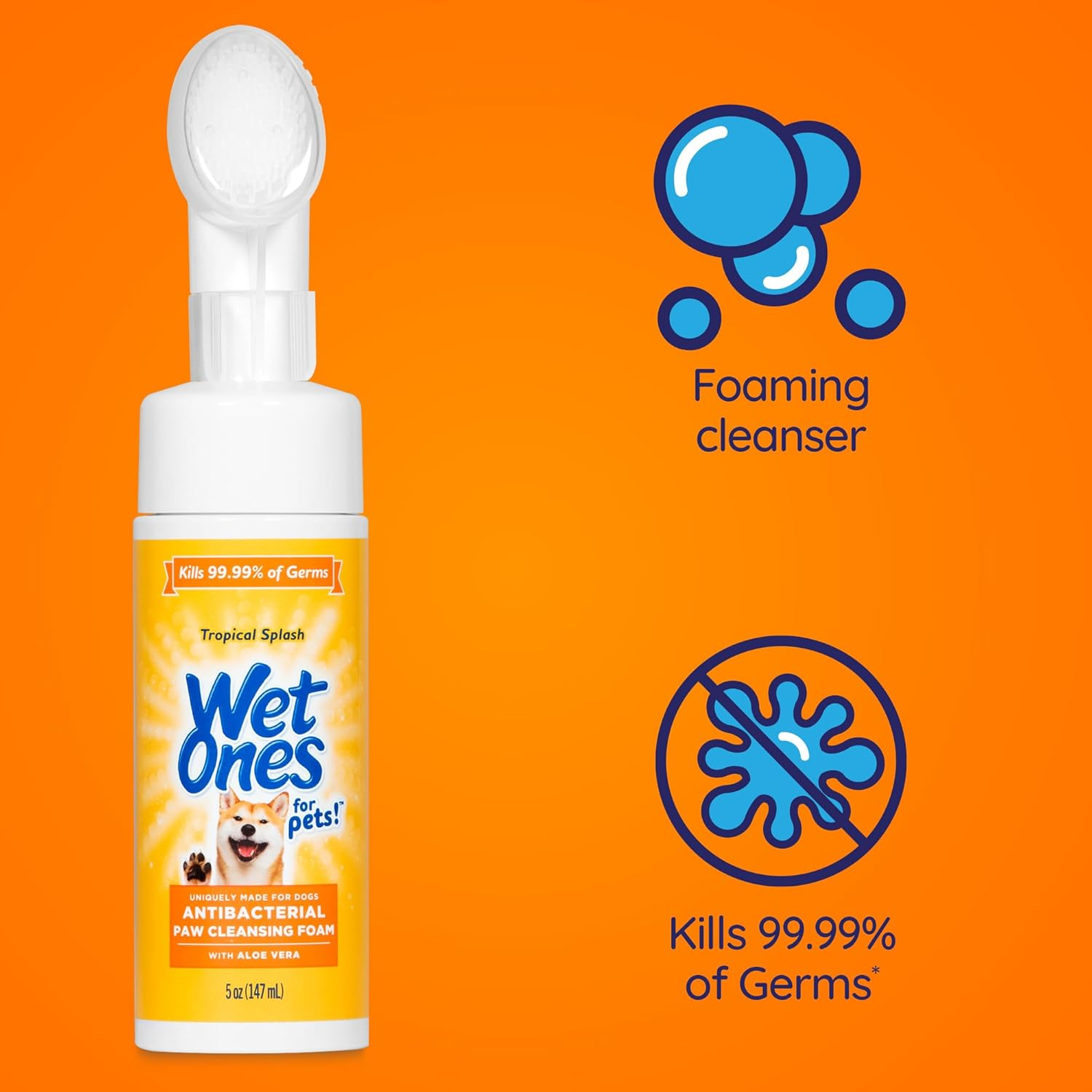 Wet Ones for Pets Antibacterial Dog Paw Cleansing Foam with Built-In Paw Scrubber Brush, Tropical Splash Scent, 5 Oz | Dog Paw Cleaner with Antibacterial Foam and Brush image number 2