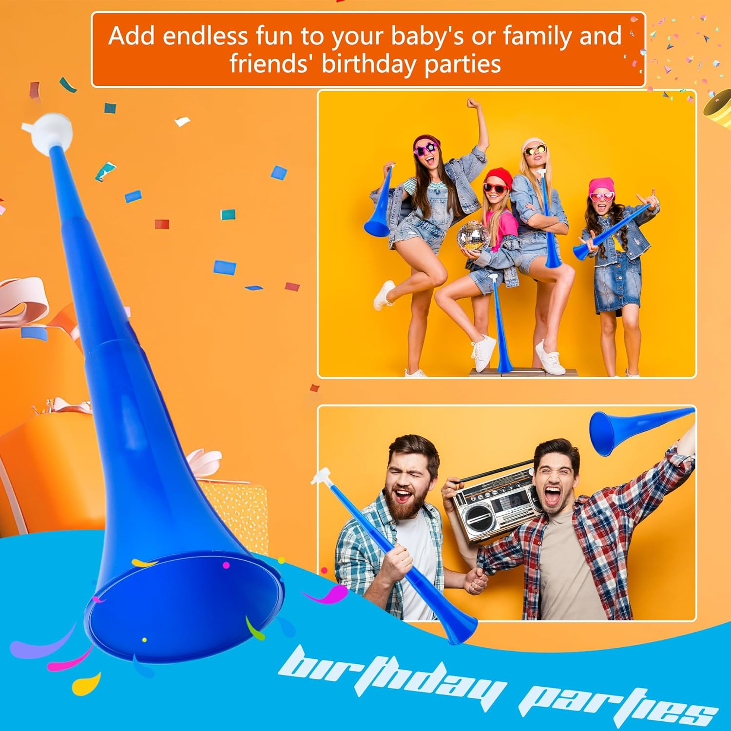 Hoarost 12 Pcs 24 Inch Collapsible Stadium Horn Vuvuzela Plastic Collapsible Cheering Trumpets Noisemakers Cheer Horn Blow Horn for Sporting Events Football Carnival Party Favors (Color Set 2) image number 1