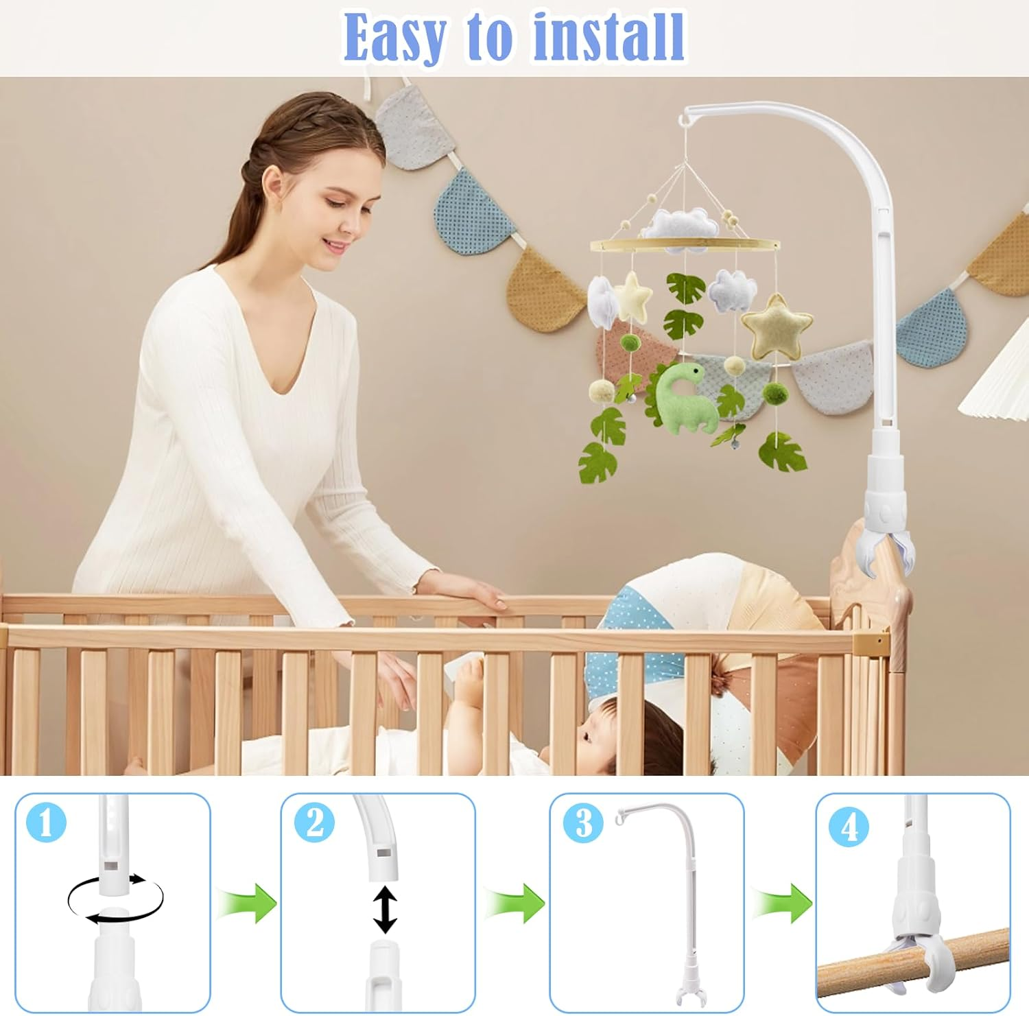 Baby Mobile Holder White Removable Adjustable Changing Table Mobile, DIY Wind Spinner Hanging for Cot, Children'S Room Decoration, from 0+ Months &ndash; without Toys and without Music Box Module image number 3
