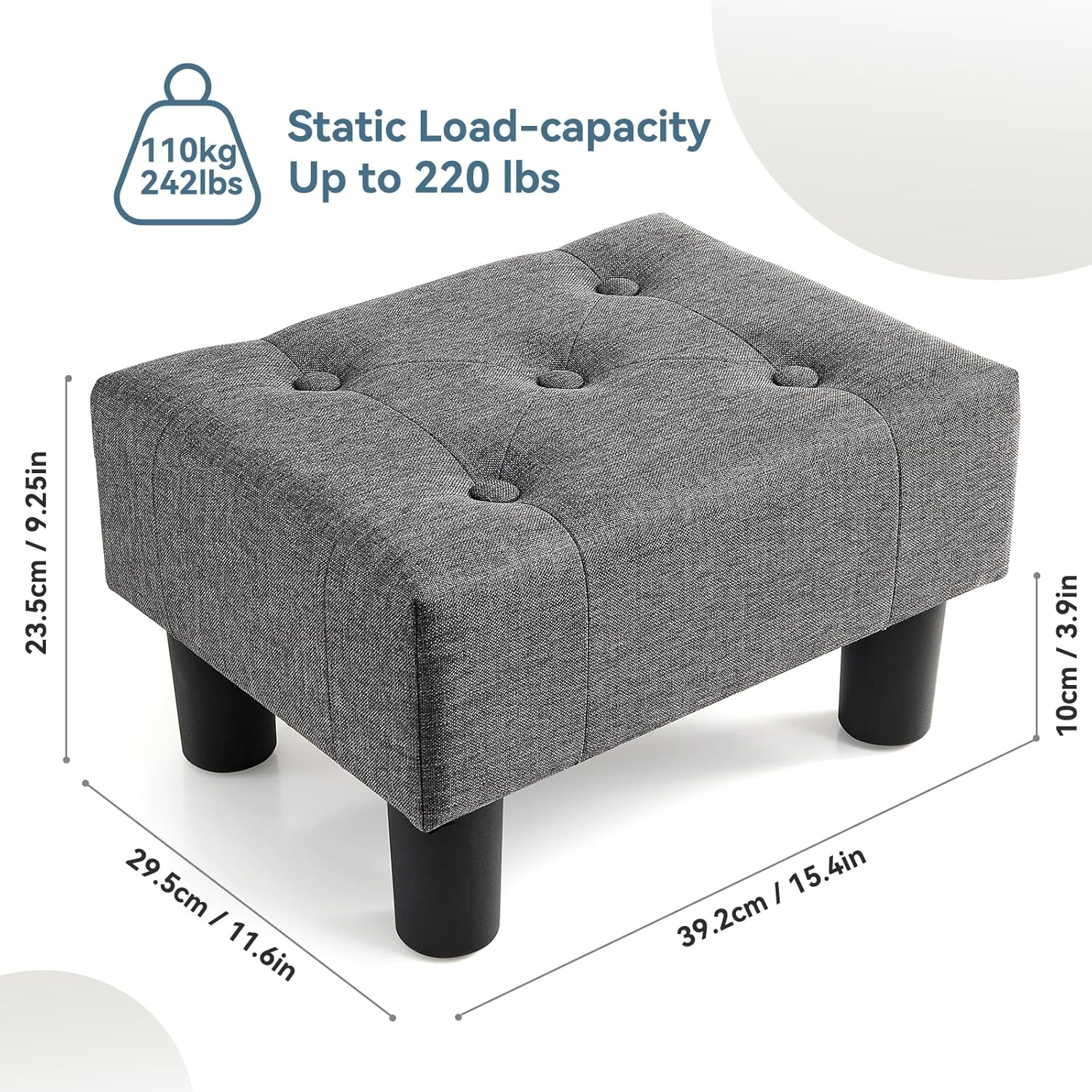 BRIAN & DANY Small Foot Stool Ottoman, Footstool with Legs, Foot Rest for Living Room, Bedroom and Office, Grey - Blue image number 4