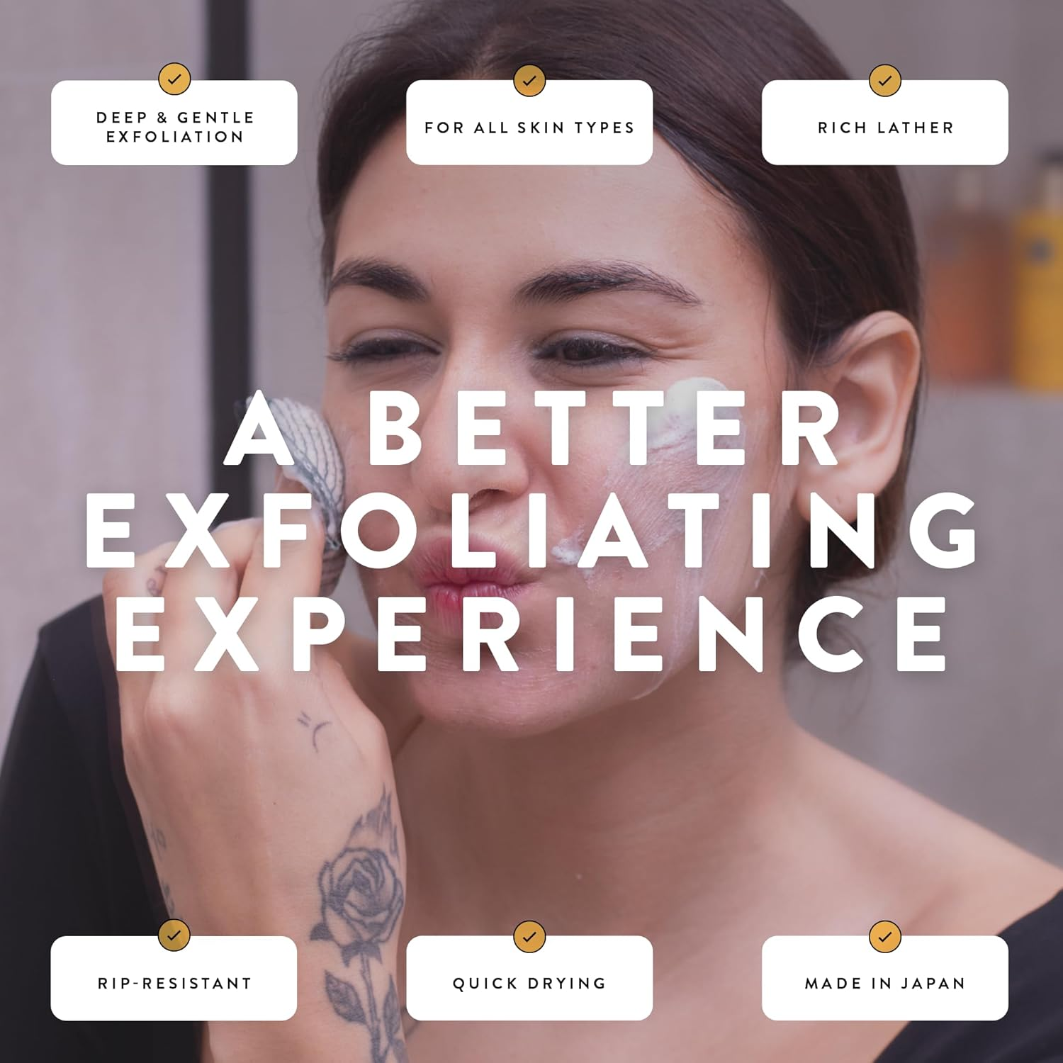 GOSHI Complexion Exfoliating Pads - Reusable, Quick Dry & Soft, for All Skin Types - Yellow - Made in Japan