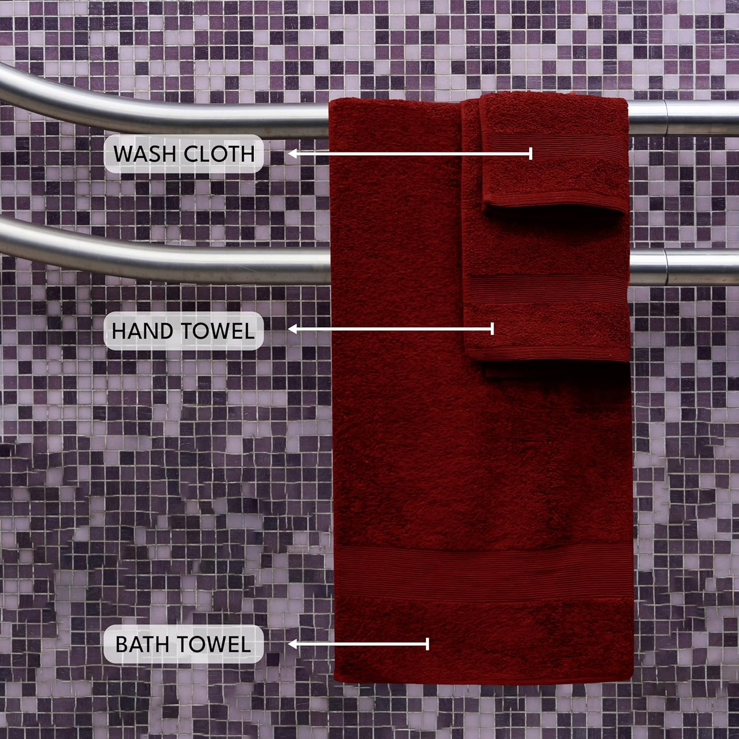 GABA Burgundy Luxury Bath Towels, Egyptian Cotton, Hotel & Spa Quality, Set of 7, Bath Towel Set with Bath Mat, 2 Bath Towels, 2 Hand Towels, 2 Washcloths, Ultra Soft (Burgundy)