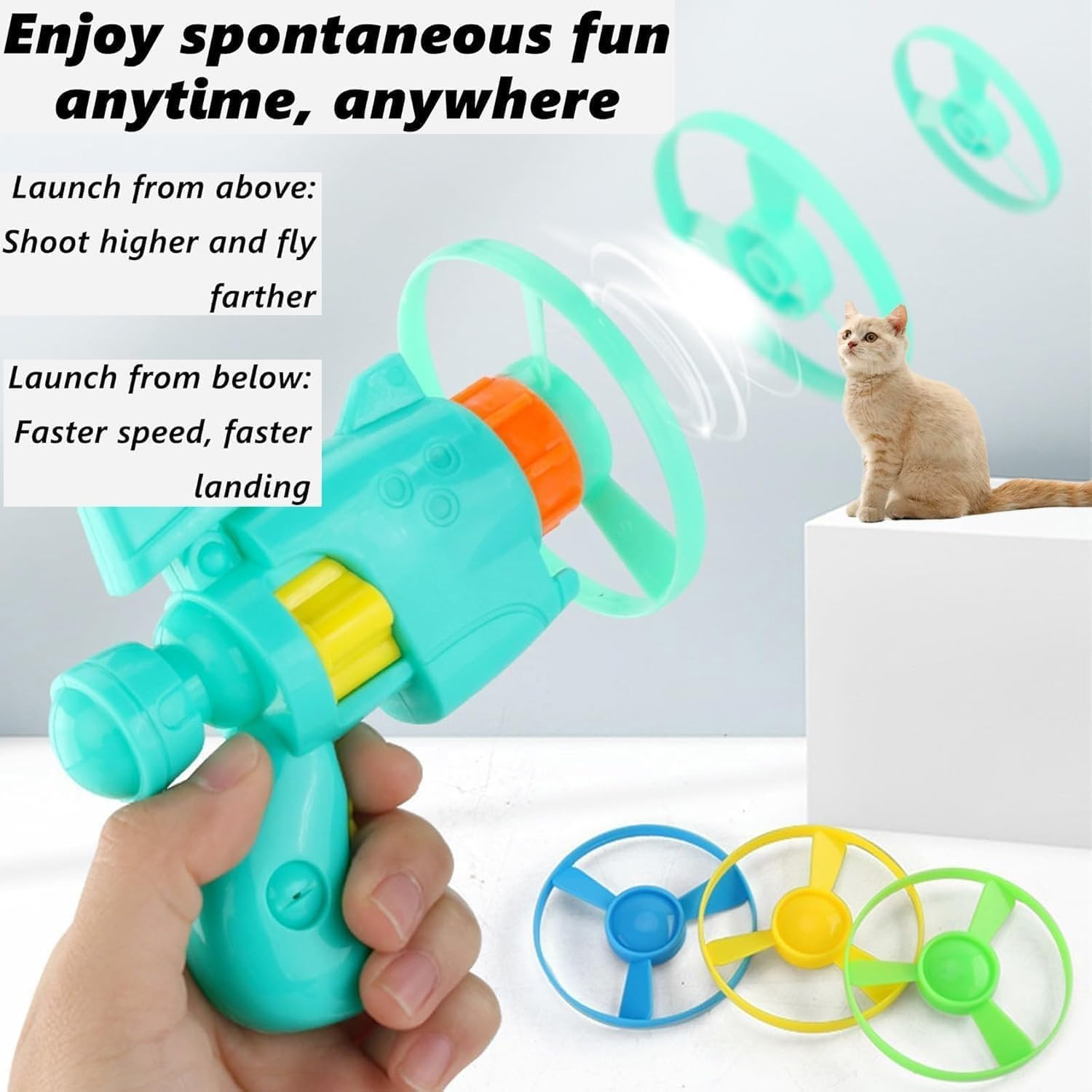 Celerypet Light-Up Flying Disc Cat Launcher Set, 2025 New Colorful Flying Propellers Set, Interactive Flying Disc Launcher Cat Toy with Spinning Tops, for Pet Training, Chasing (G2) image number 4