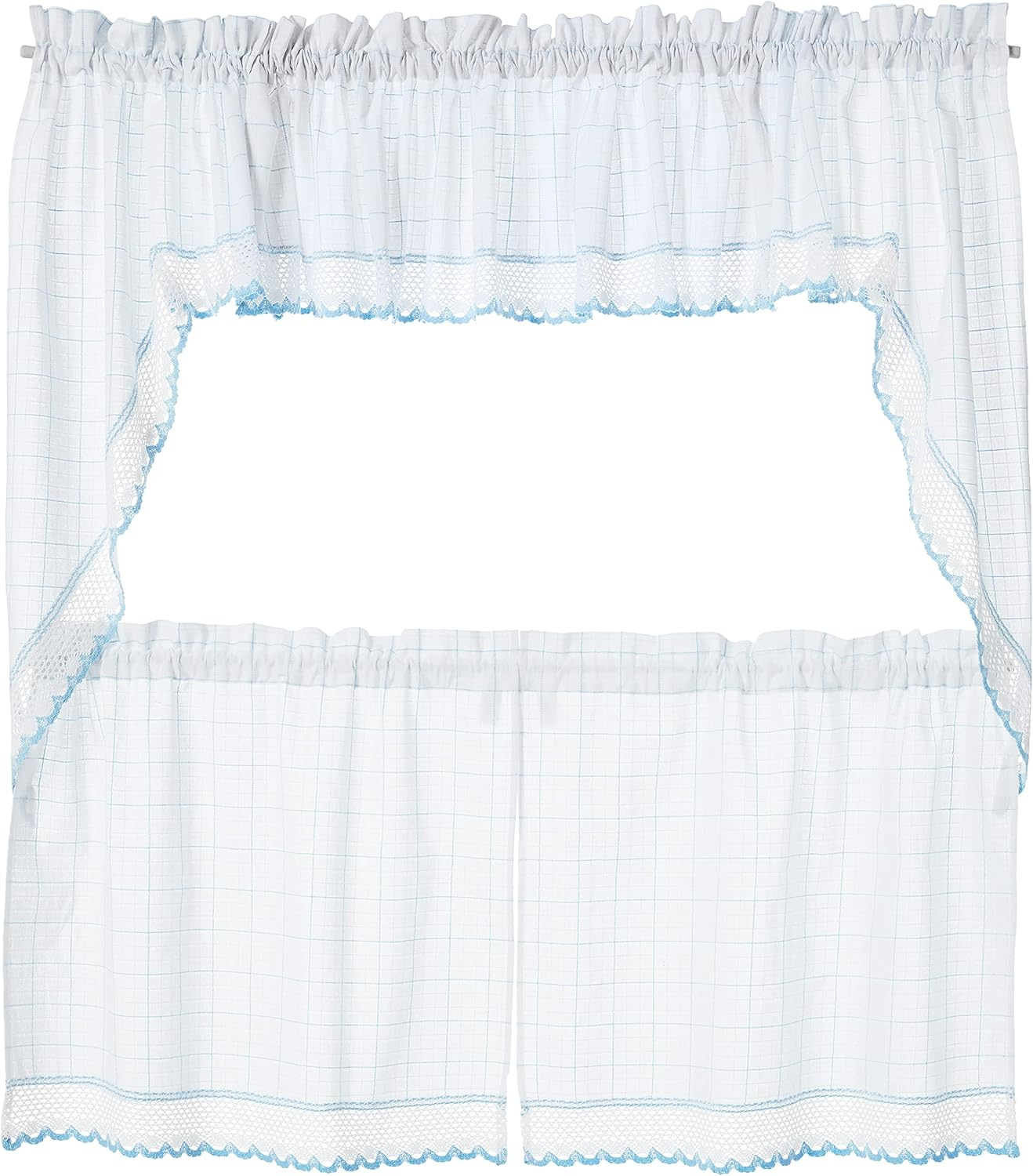 Sweet Home Collection 5 Pc Kitchen Curtain Set, Swag, Valance, Songbird White, 24" Tier Pair