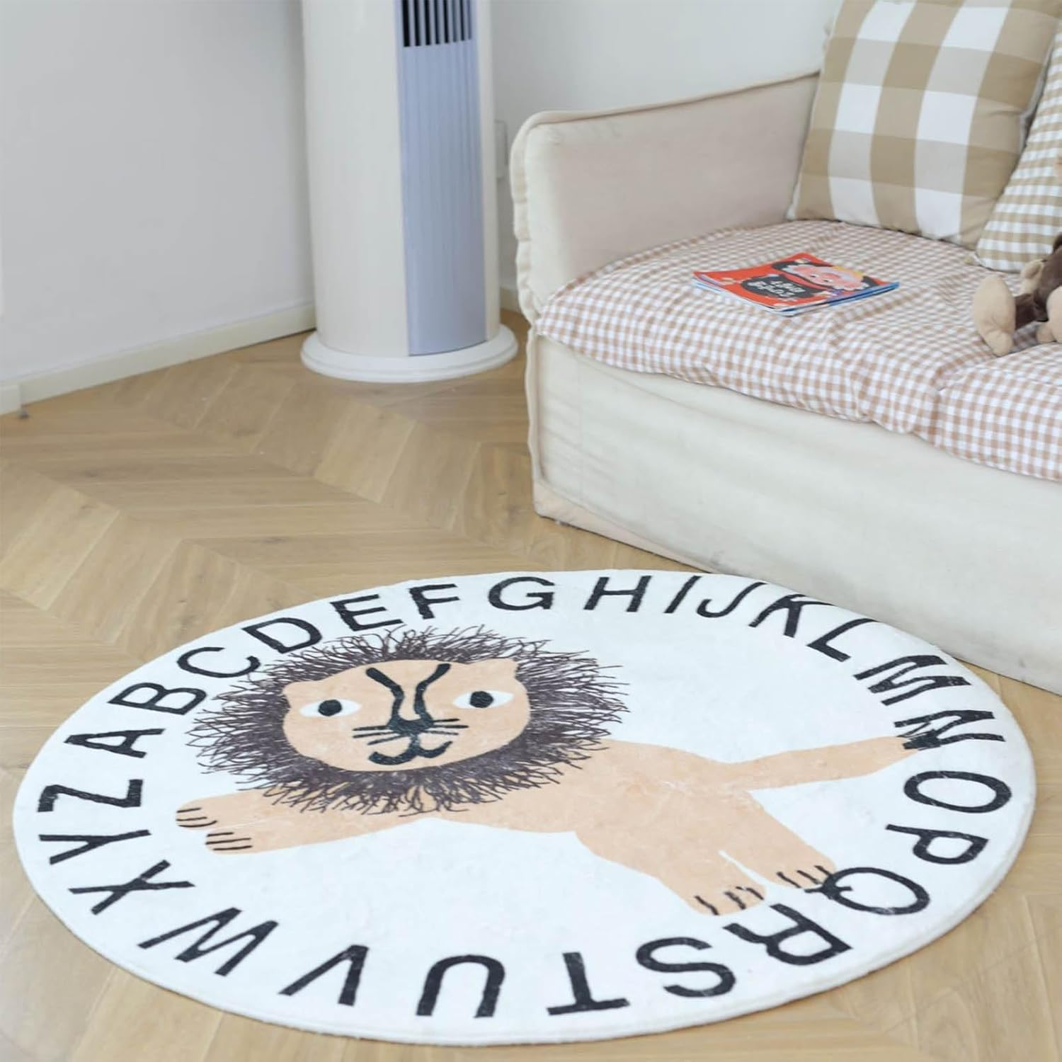 Children'S round Rug, Animal Shaped Soft round Rug, Non-Slip, 100Cm Diameter, for Nursing Room (Lion) image number 4