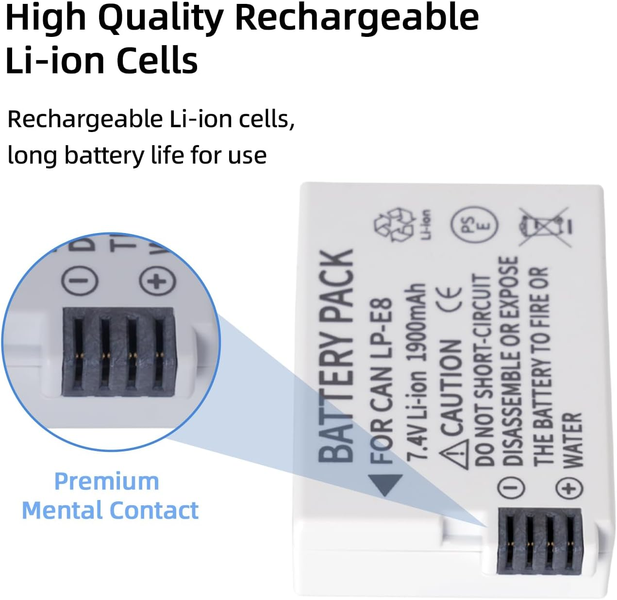 KWTOUL LP-E8 LC-E8E 1900Mah Li-Ion Batteries Compatible with Canon EOS Rebel T5I, T4I, T3I, T2I, EOS 550D, 600D, 650D, 700D, Kiss X4, Kiss X5, Kiss X6 Cameras image number 4