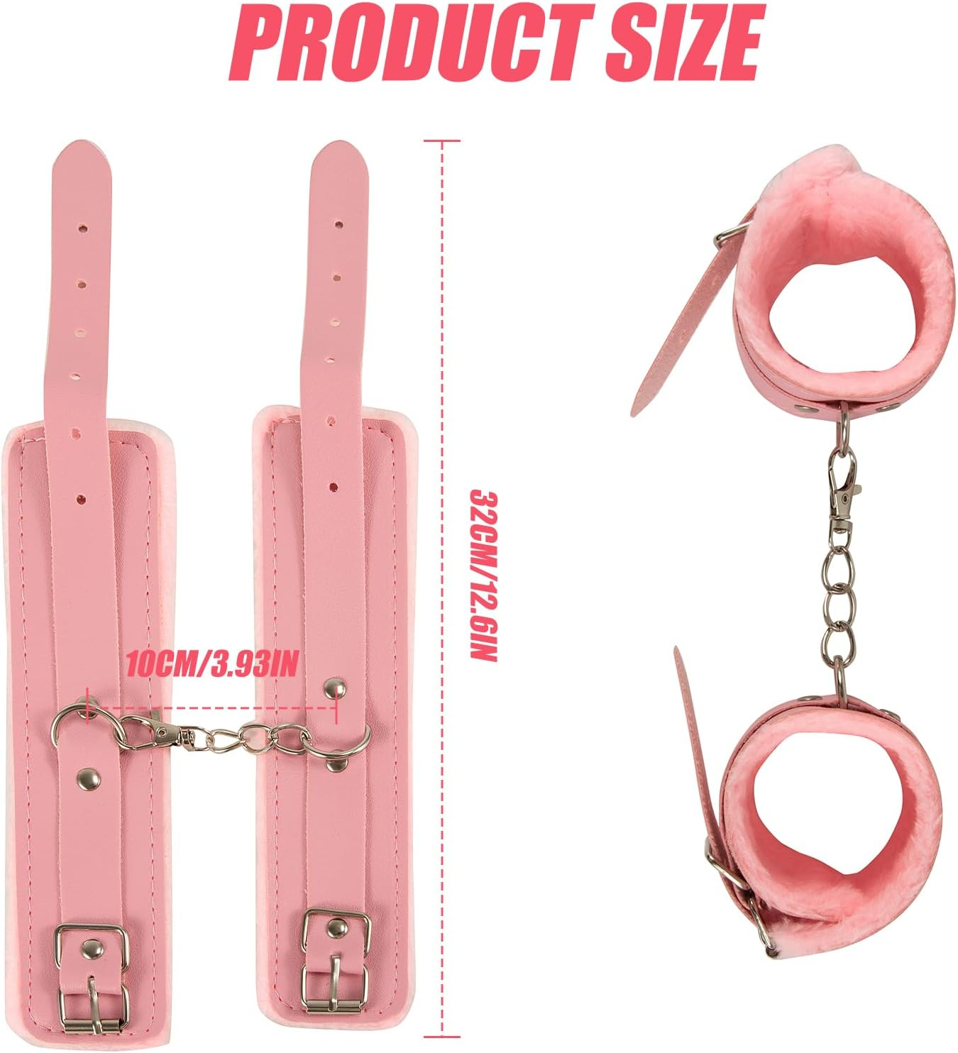 Mineens Sexy Plush Handcuffs - Soft Leather Police Costume Props for Lover Couple Role Play, Cosplay & Party Supplies (Pink)