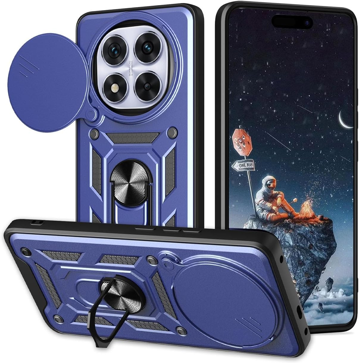 YUEQIAN Case for Xiaomi Redmi Note 14 Pro+ plus 5G, Sliding Camera Cover & Rotating Stand Ring Shockproof Mobile Phone Case, Hard PC + TPU Military Armour Scratch-Resistant Protective Case, Black