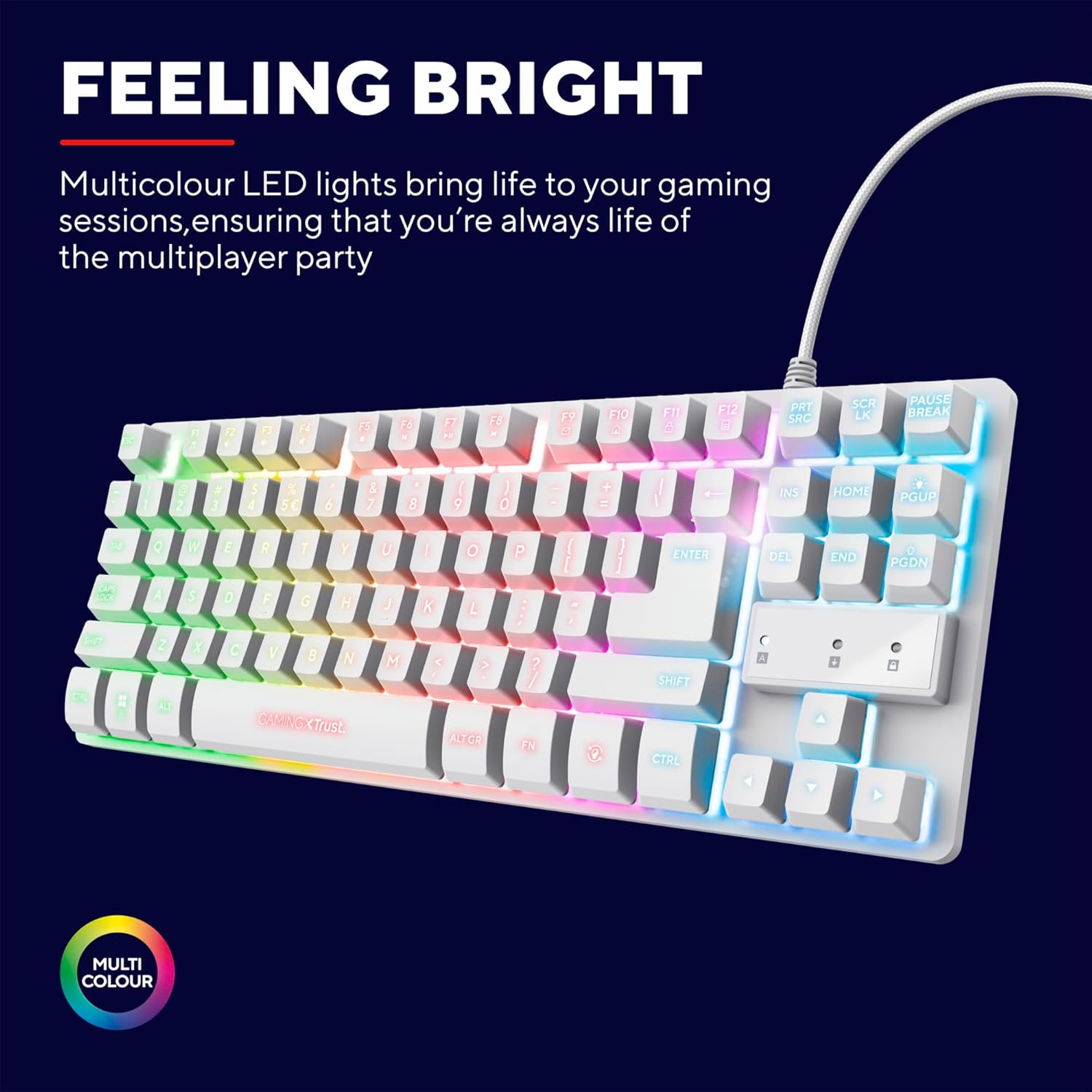 Trust Gaming GXT 794W 3-In-1 TKL Gaming Mouse and Keyboard Kit, Italian QWERTY Layout, Recycled Plastic Keyboard, Wireless Mouse 80 Hours Runtime, Mat, RGB PC Gamer Bundle Pack, White image number 3