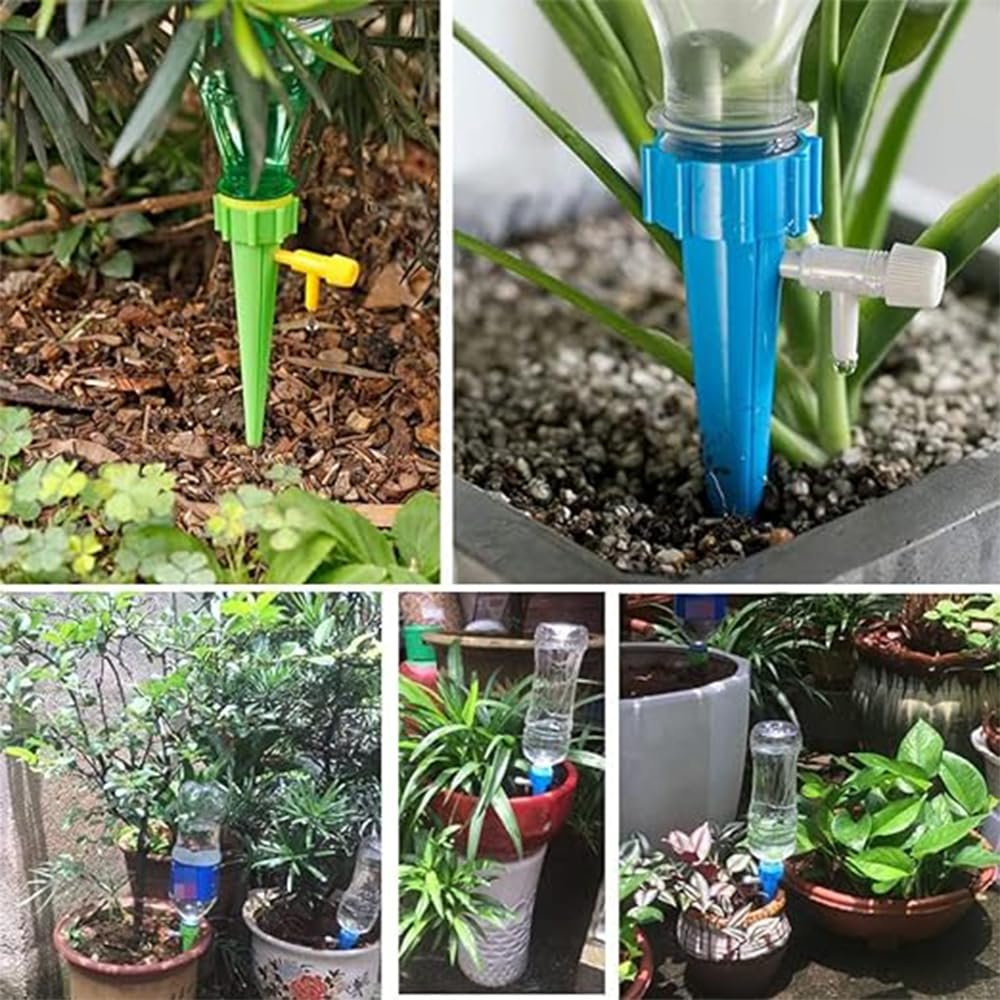 12 PCS Self Plant Watering Spikes,Adjustable Self Watering System, Automatic Drip Irrigation System with Slow Release Control Valve Switch - for Flowers or Vegetables Indoor & Outdoor