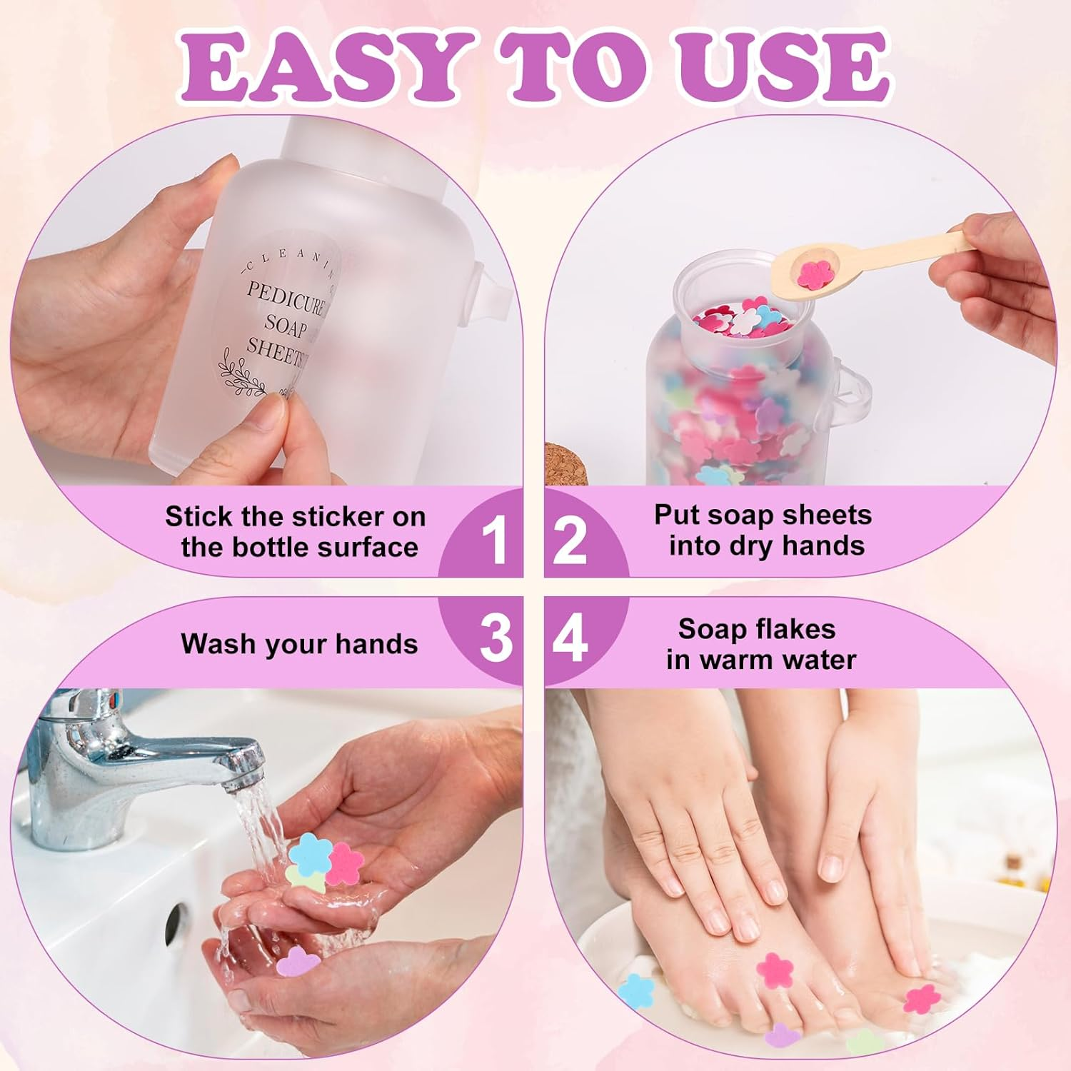 100G Foot Soak Flower Paper Soap Sheet 17.6Oz Plastic Bath Salts Jar Pedicure Foot Soaks Portable Disposable Soap Sheets Colorful Hand Soap Sheetrelaxing Bath Soap Set Mini Soap for Gifts Travel image number 2