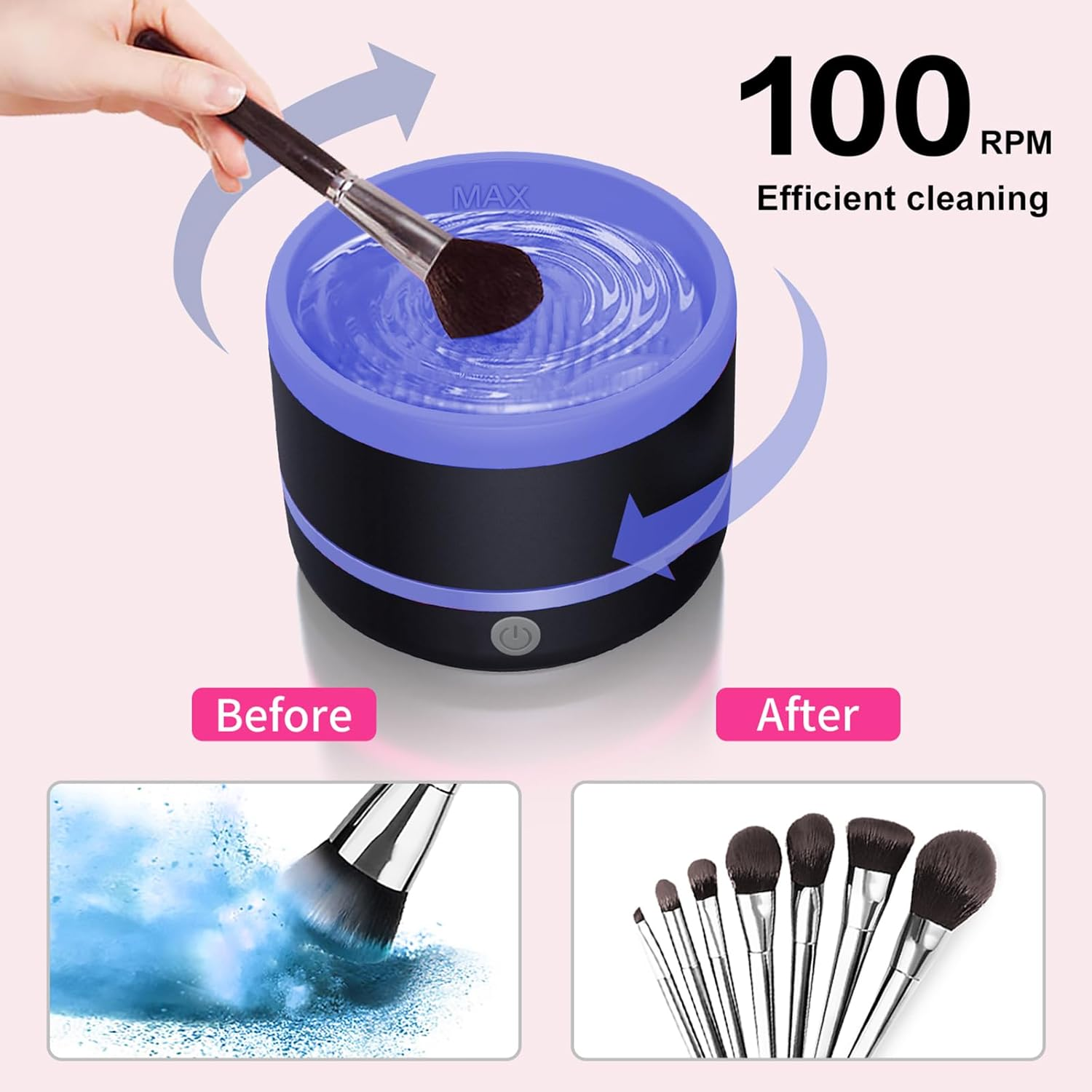 Roseflower Makeup Brush Cleaner, Automatic Makeup Brush Cleaners, Rotating Multifunctional Deep Cleaning Machine for Makeup Brush Makeup Tool- Effective Cleaning - C04 image number 7