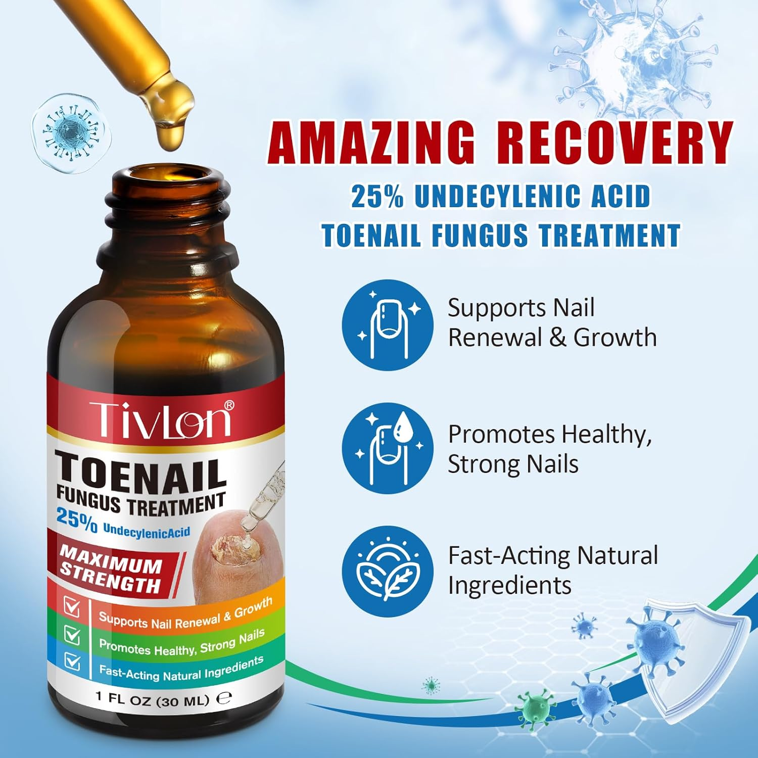 Toenail Fungus Treatment Liquid 30Ml | Extra Strength with Undecylenic Acid 25% and Tea Tree Oil | Nail and Toe Support | Fast-Absorbing Formula | 2 Pack image number 5