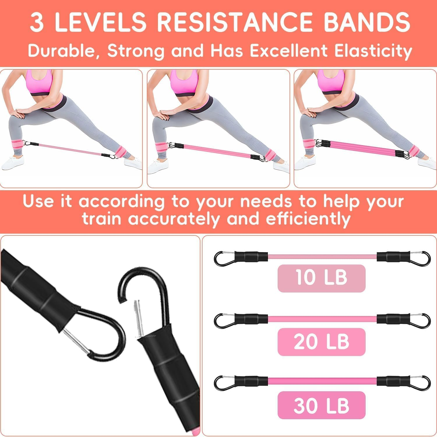 Resistance Bands, Exercise Bands Set of 11 Rubber Latex Anti-Slip Resistance Band, Resistance Loop Set, Exercise Bands Set with Ankle Straps for Leg Butt Exercise Equipment image number 3