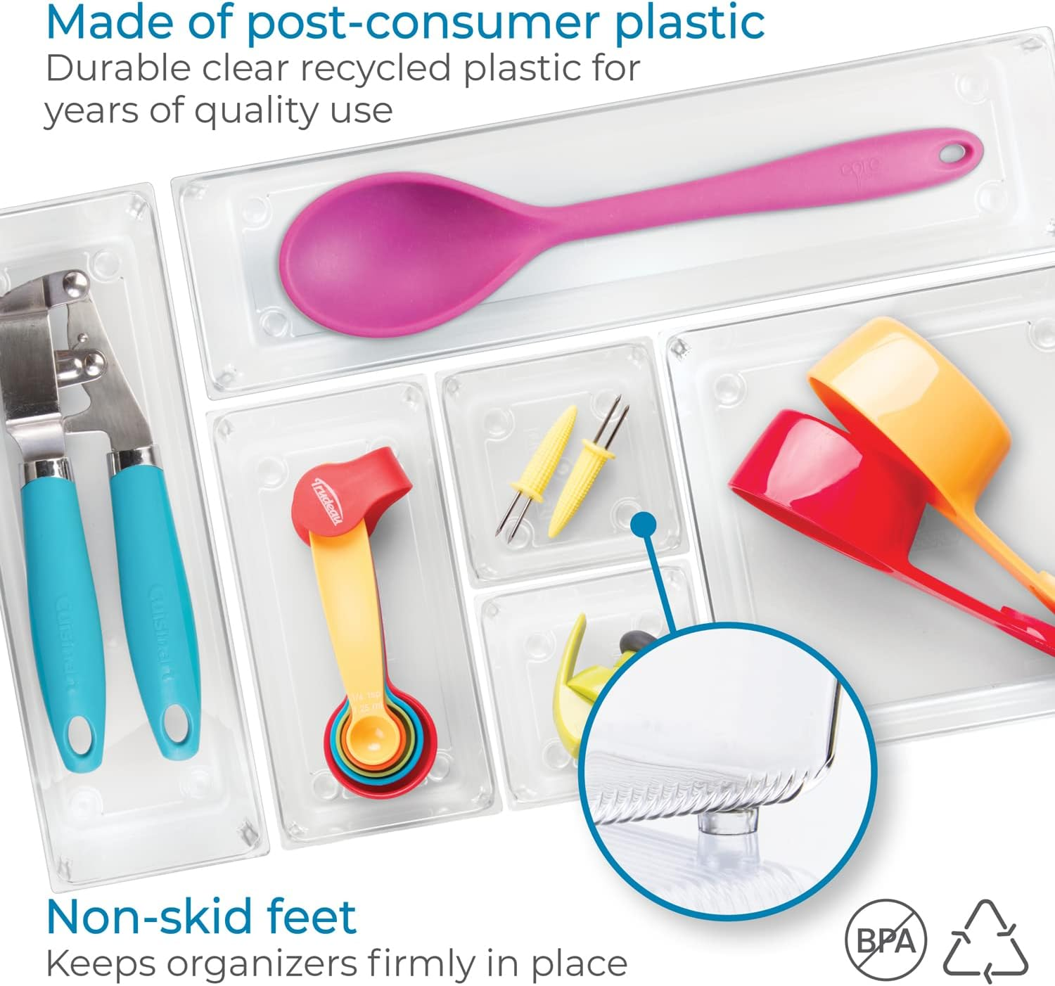 Interdesign Kitchen Drawer Organizer for Silverware, Spatulas, Gadgets - 6 Piece Set, Clear image number 3