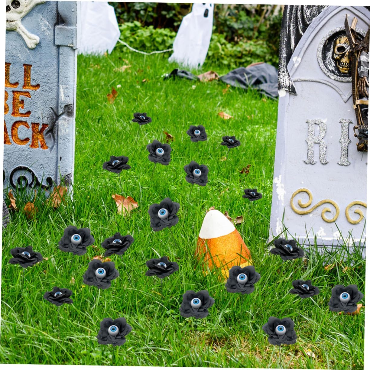4Pcs Halloween Decorations Eye Bead Rose Stakes for Outdoor Decor Scary Signs for Halloween Party Cloth Material for Garden and Lawn Decoration image number 2