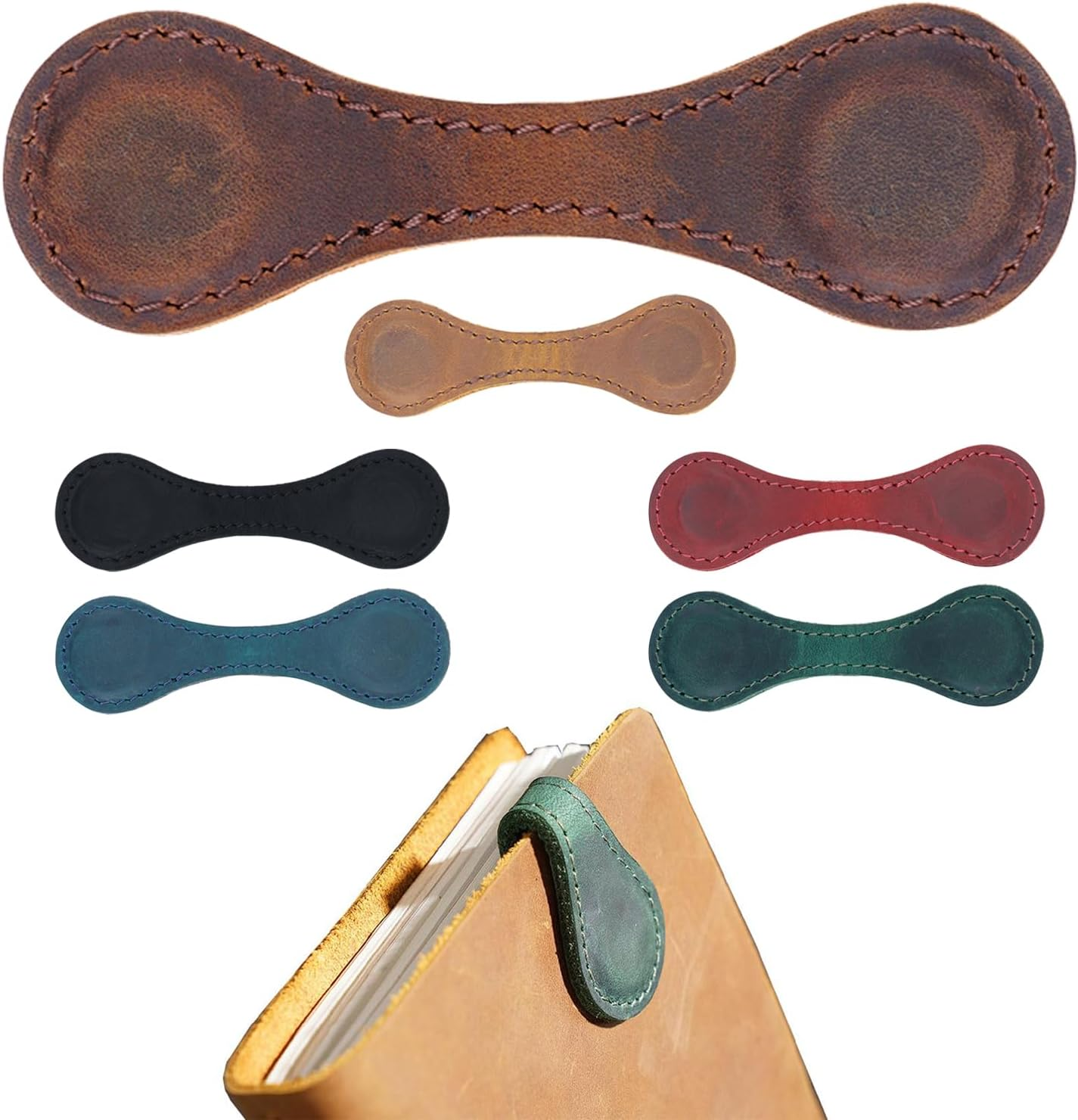 6Pcs Magnetic Leather Bookmarks - Personalized Vintage Handmade Bookmark Page Holder, Portable Magnetic Non-Slip Bookmarks, Practical Gifts for Family, Friends, Lovers and Students image number 1