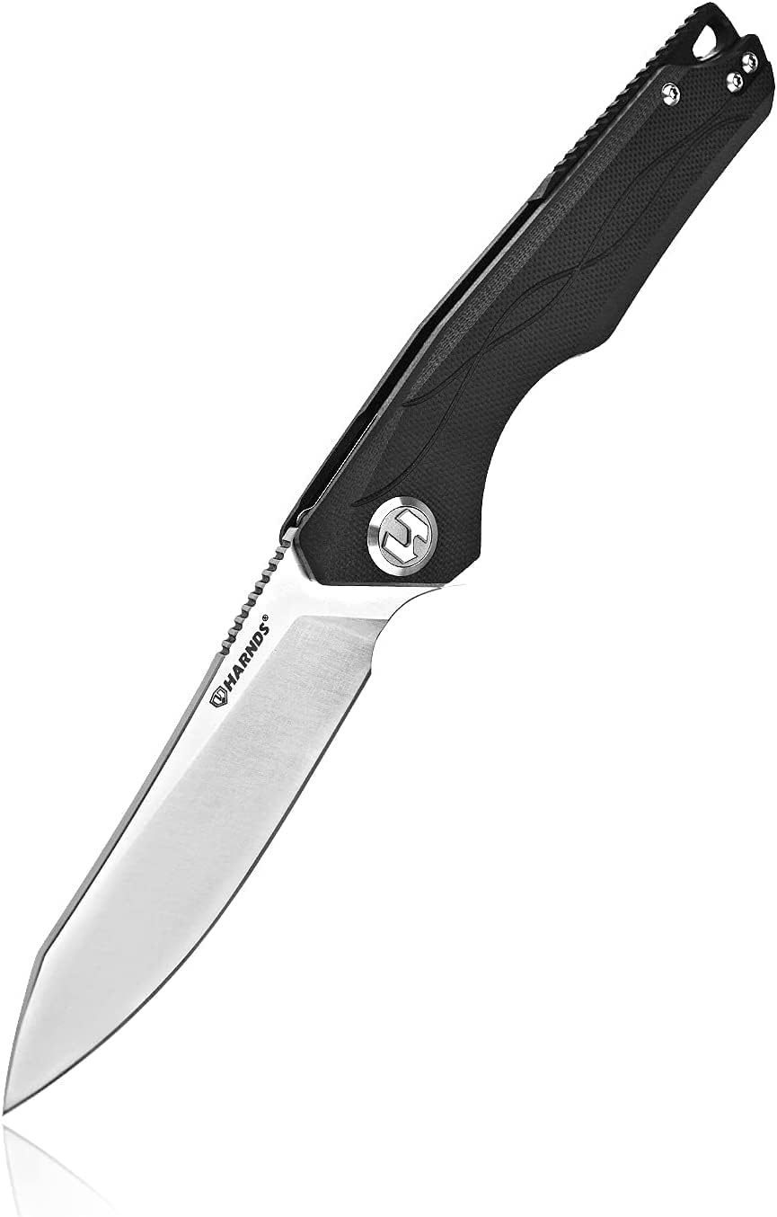 HARNDS Harvest Pocket Knife with Sandvik 14C28N Steel Folding Knife with G10 Handle for Camping Hunting Surviral (Brown)