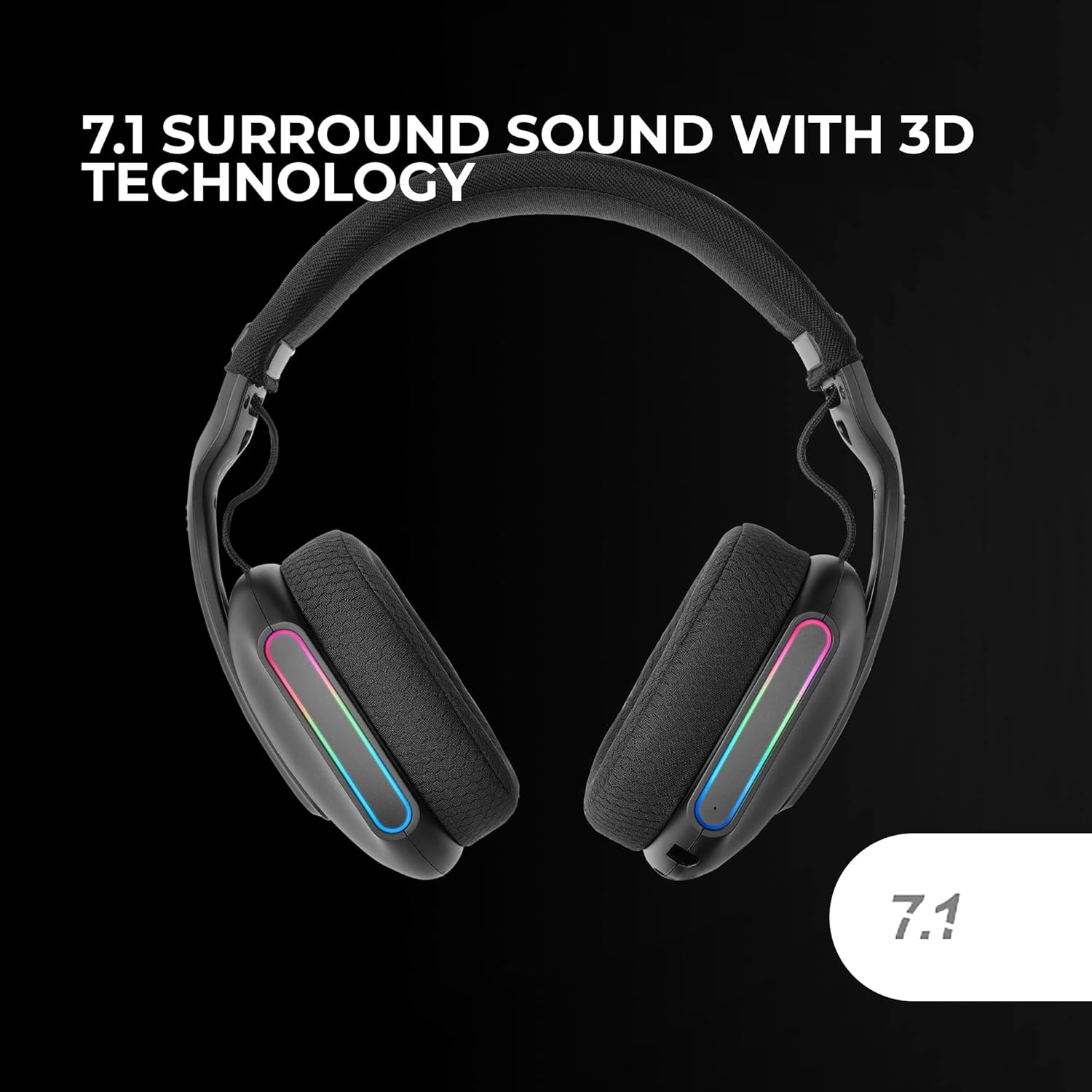 MARSGAMING MHW-PRO Wireless Gaming Headset ARGB Flow, 3D Surround Sound 7.1, Bluetooth 5.3 + 2.4Ghz + 3.5 Mm Jack, Ultralight Ergonomic Design, Dual Microphone, Multiplatform, Black image number 2