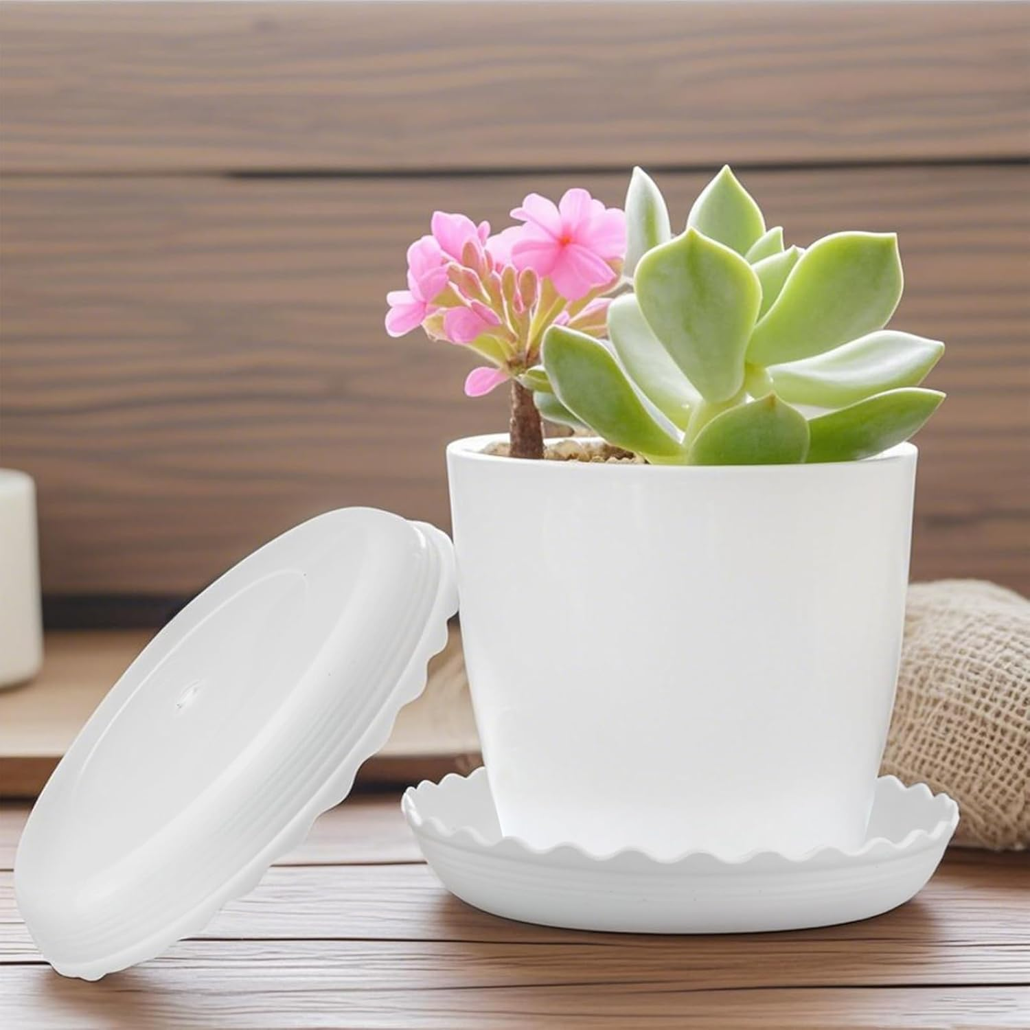 12 Pack White Flower Pot Trays - Durable Plastic Saucers for Small to Medium Planters, Ideal for Home, Office, Garden & Balcony