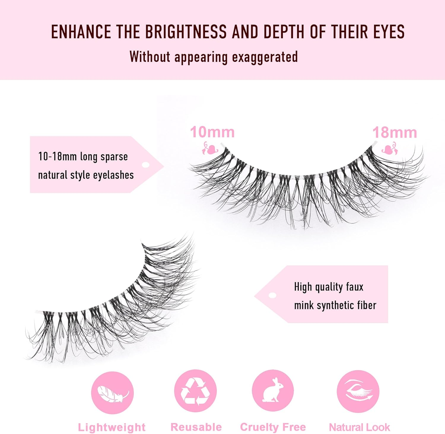 KSYOO Long Natural Lashes with Clear Band Lashes Wispy,10-18Mm Cat Eye Lashes D Curl Strip Lashes That Look like Extensions,3D Natural Fluffy Faux Mink False Eyelashes Natural Look image number 1