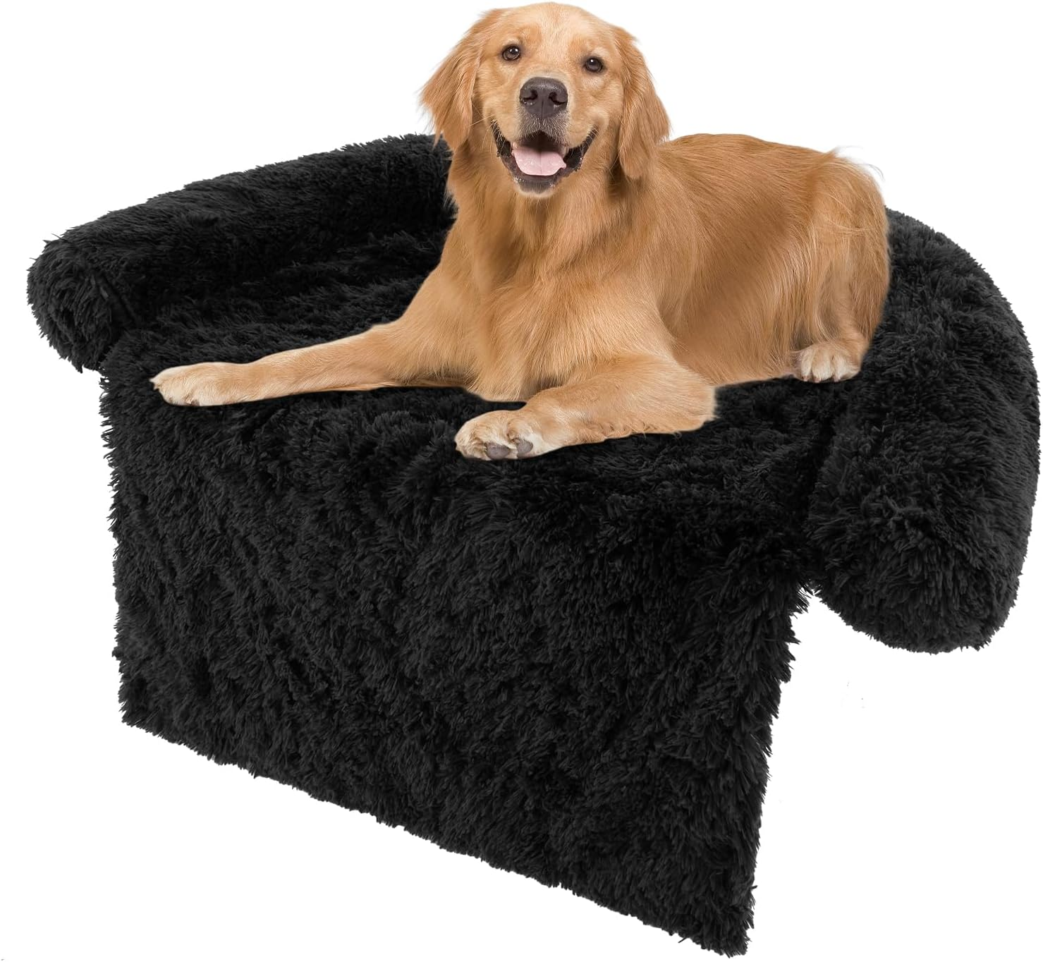Costway Plush Calming Dog Couch Bed, Dog Sofa Bed for Furniture Protector W/Anti-Slip Bottom, Detachable Washable Cover, Soft Neck Bolster, Plush Mat for Small/Medium/Large Dogs & Cats (Black-M)