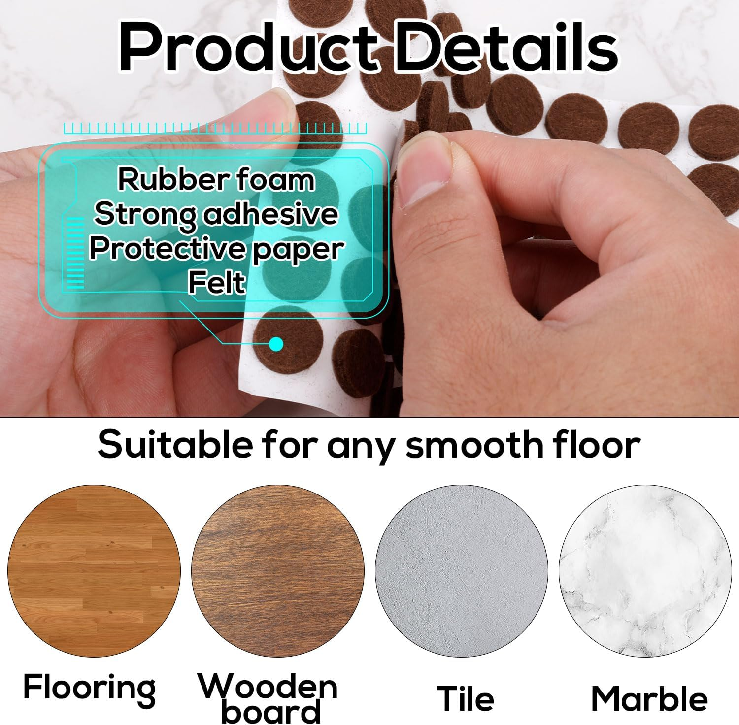 48Pcs Felt Cabinet Door Bumpers, 1/2In Brown Felt Furniture Pads round Quite Cabinet Pads Bumpers Self Adhesive Felt Pads for Bed Table Chair Sofa Washing Machine Cabinet image number 3