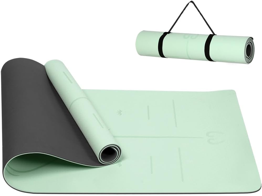 Centra Yoga Mat, Fitness Exercise Mat with Alignment Lines,Dual-Tone Yoga Mat with Carrying Strap,6Mm Thick,Anti-Slip,High Density, Gymnastics, Pilates & Floor Workouts, All-Purpose, Home