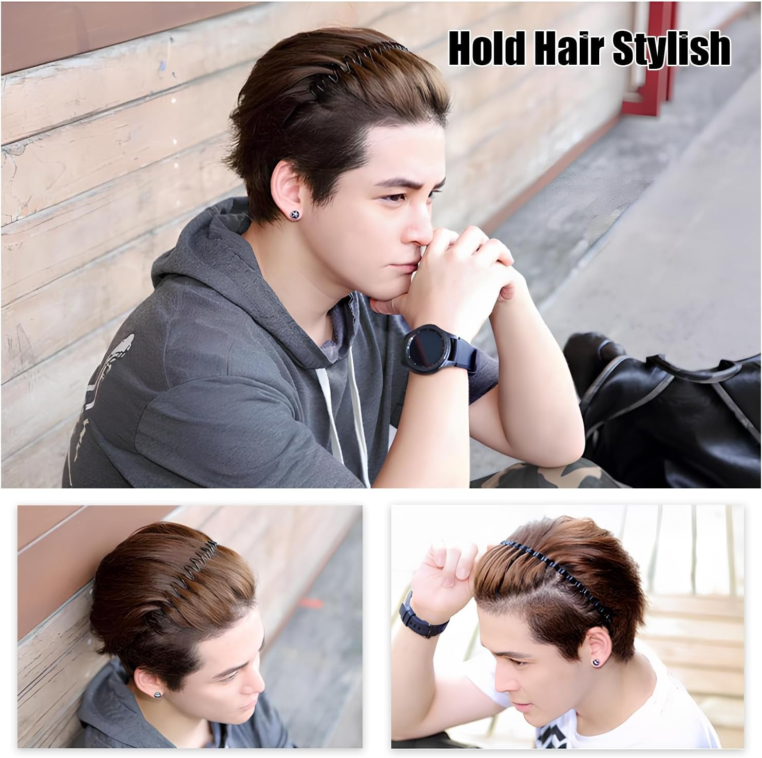 Qiifaiikooii 2 Pack Metal Hair Band for Men,Non Slip,Spring Wave Head Bands for Sports Washing Face Unisex(Black) image number 4