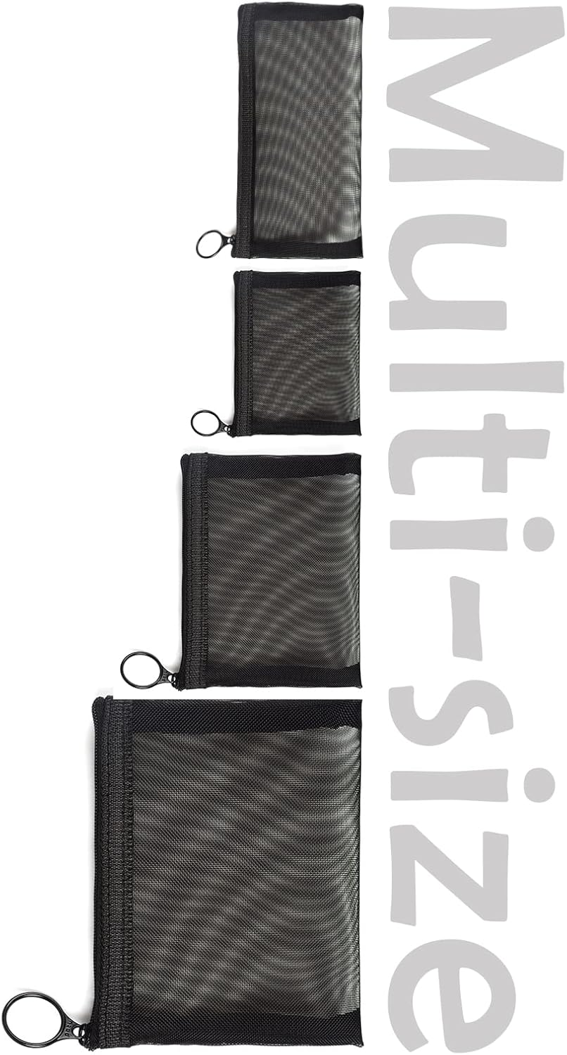 Patu Zipper Mesh Bags, Pack of 4 (S/M/L & Pencil Pouch), Beauty Makeup Cosmetic Accessories Organizer, Travel Toiletry Kit Set Storage Case, Black image number 5