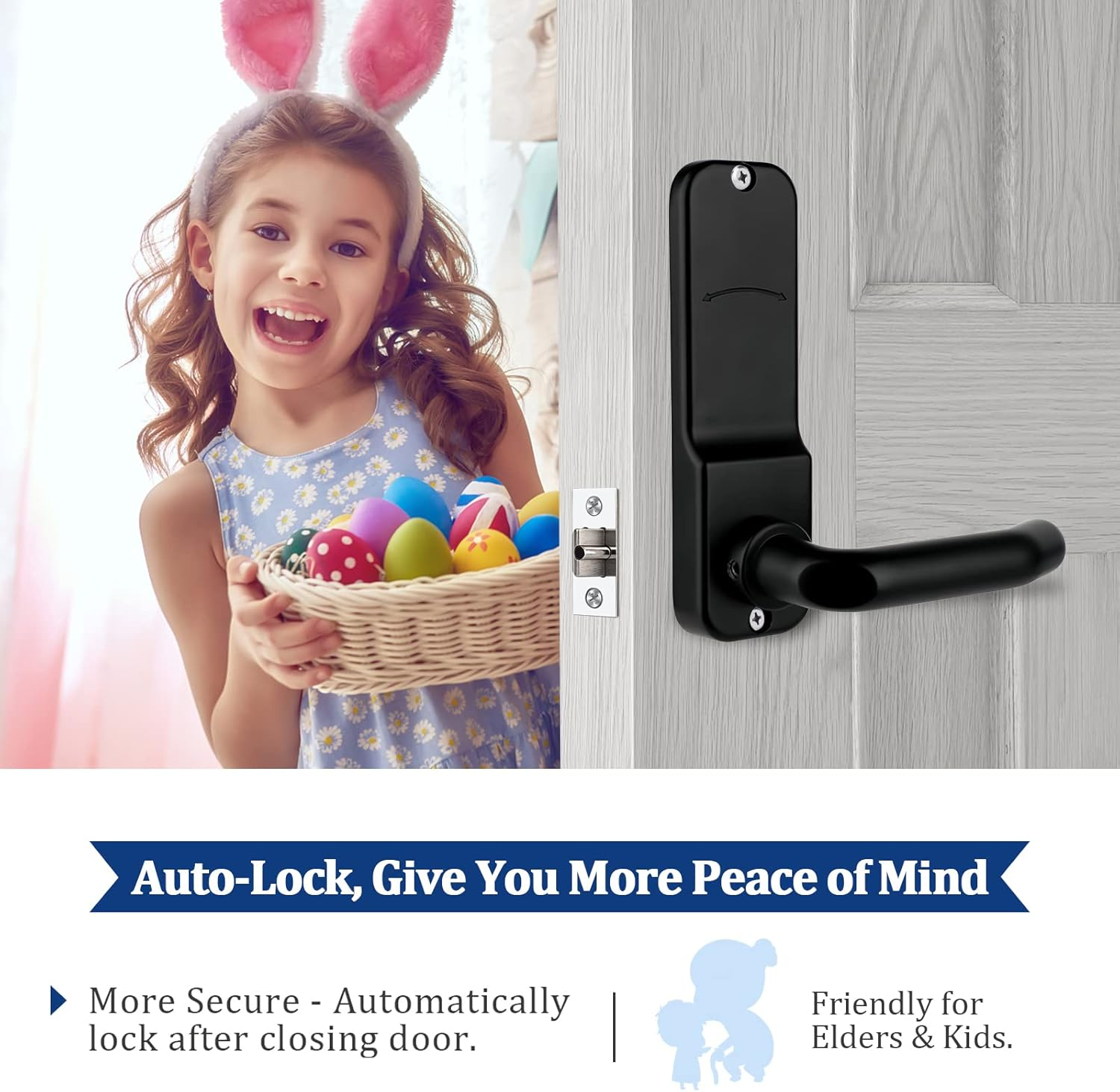 CODACE Mechanical Keyless Entry Door Lock with Keypad Door Knob, Waterproof Keypads Deadbolt Door Lock with Handle, Stainless Steel Digital Outdoor Gate Combination Door Locks Set with Keypads (Black) image number 2