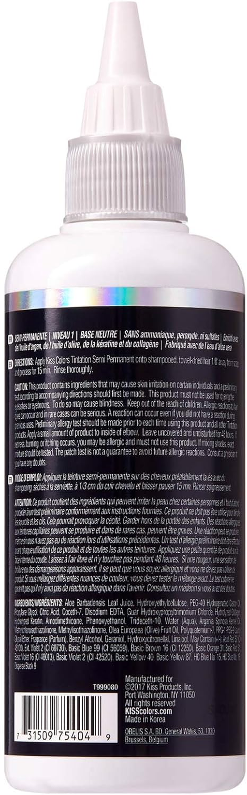 Red by Kiss Tintation Semi-Permanent Hair Color, Aloe Vera Water Based, Argan Oil, Olive Oil, Collagen & Keratin, Long-Lasting Color Dye (Jet Black, 2 Pk, 5 Fl Oz) image number 1