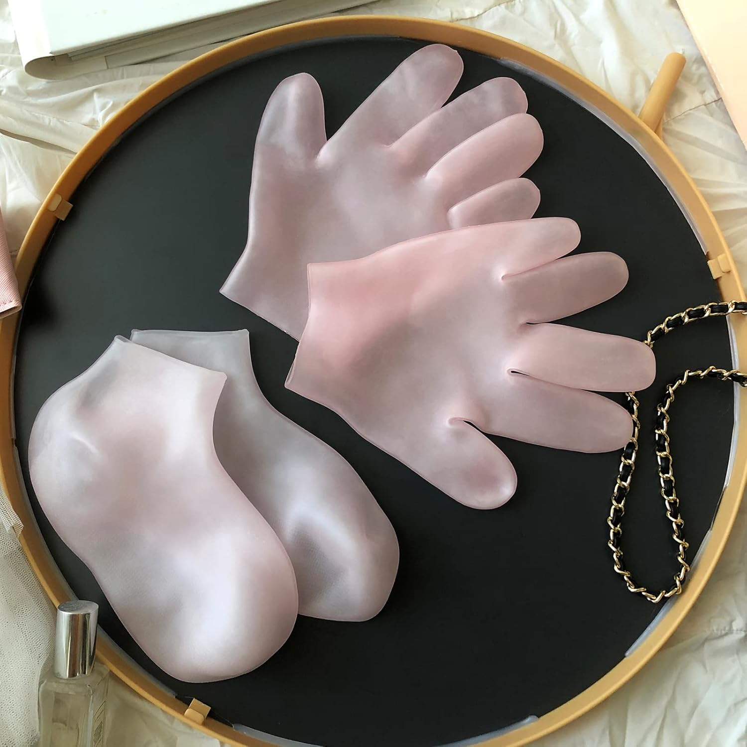 2 Pairs Moisturizing Glove Socks Set, Silicone Gel Spa Socks for Dry Cracked Skin,Silicone Gel Heel Socks anti Slip,For Foot Hand Softening, Calluses, Foot Care after Pedicure(Pink) image number 5