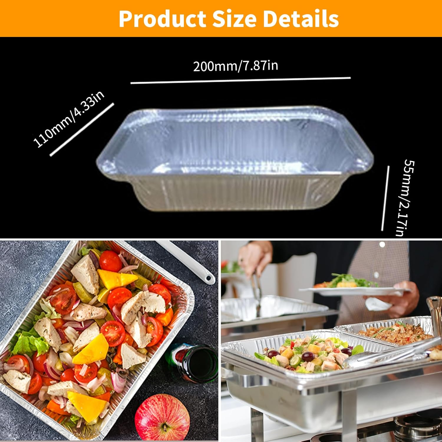 50 Pack Foil Trays with Lid 670ML/EA, 20X11X5.5Cm Aluminum Foil Pan Large Capacity Foil Food Containers Tin Foil Takeaway Box BBQ Oven Baking Pan for Cooking Heating Storing Meal Prep Freezer (670ML) image number 5