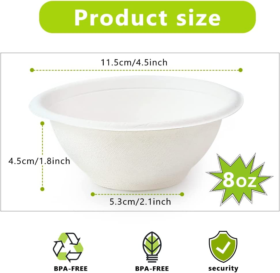 Oomcu 100 Pack 8Oz Heavy Duty Paper Bowls - Compostable Disposable Soup Bowls for Hot Food, Ice Cream, Salad, Snacks, Dessert, Picnics (White) - White image number 5