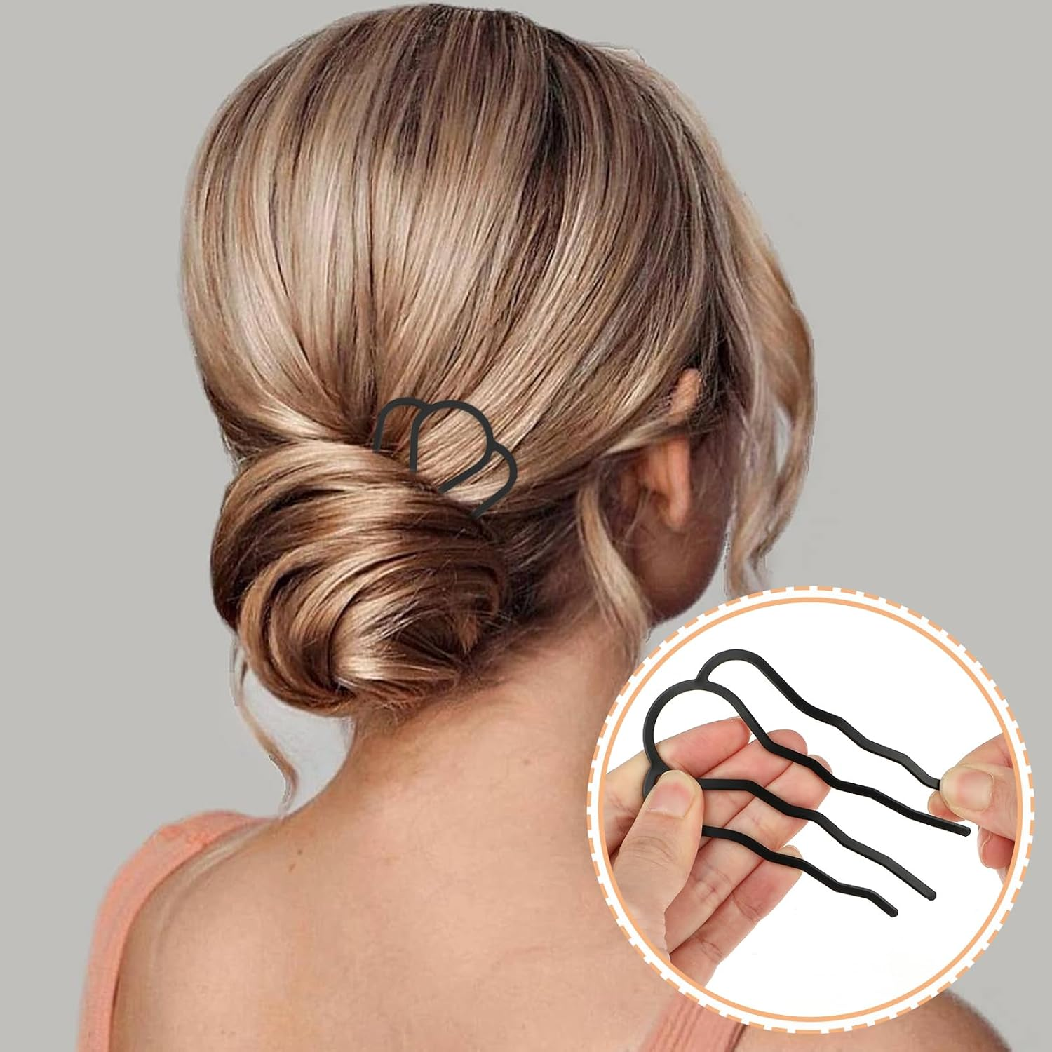 Gjinxi Hair Side Combs Metal Hair Fork Clip 4PCS French Hairpins for Buns Hairs Updo U-Shape 4 Prong Hairs Sticks Styling Tool Accessories Twist Black Headpieces for Women Decoration - Silver Tone image number 2