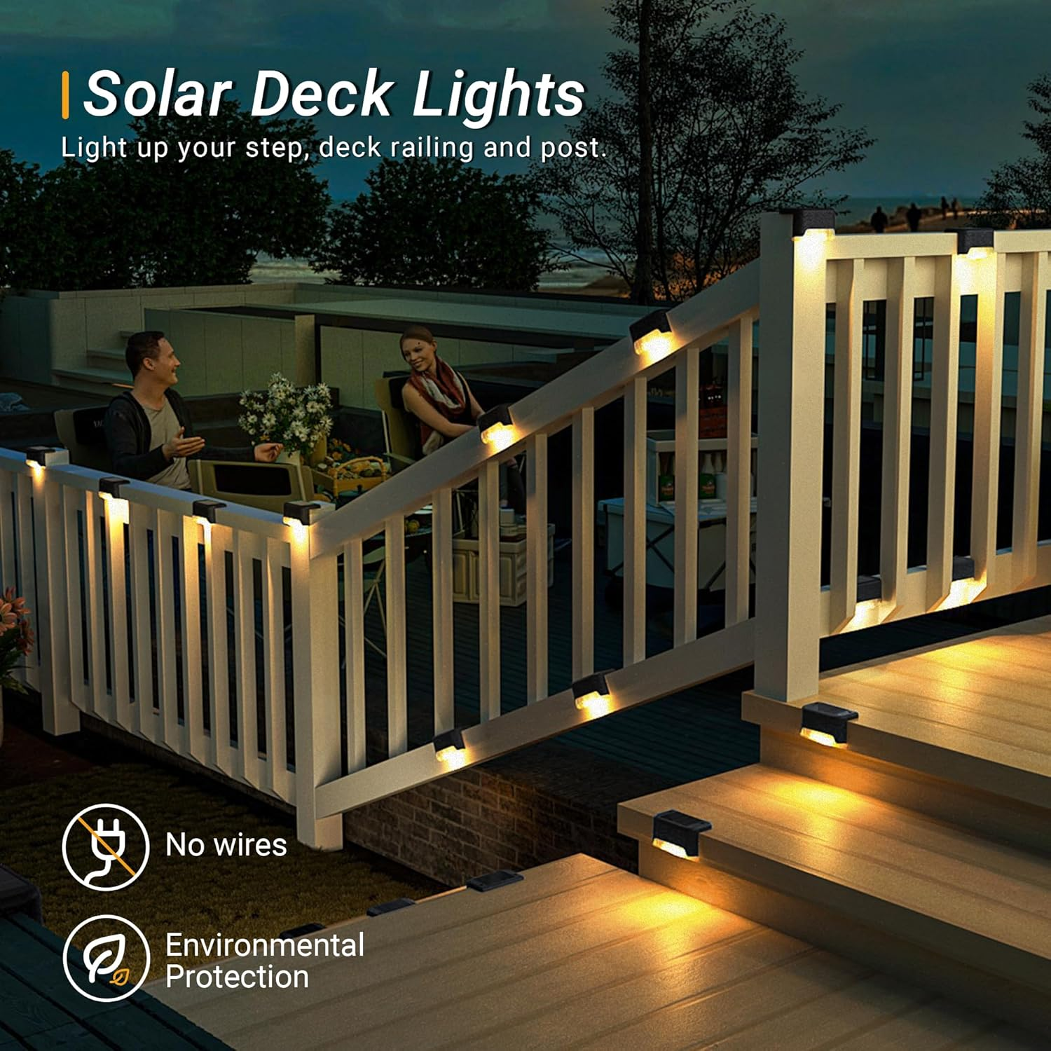 Solar Deck Lights 16 Pack, Outdoor Step Lights Waterproof Led for Stairs, Fence, Yard, Patio, Pathway (Warm White) image number 6