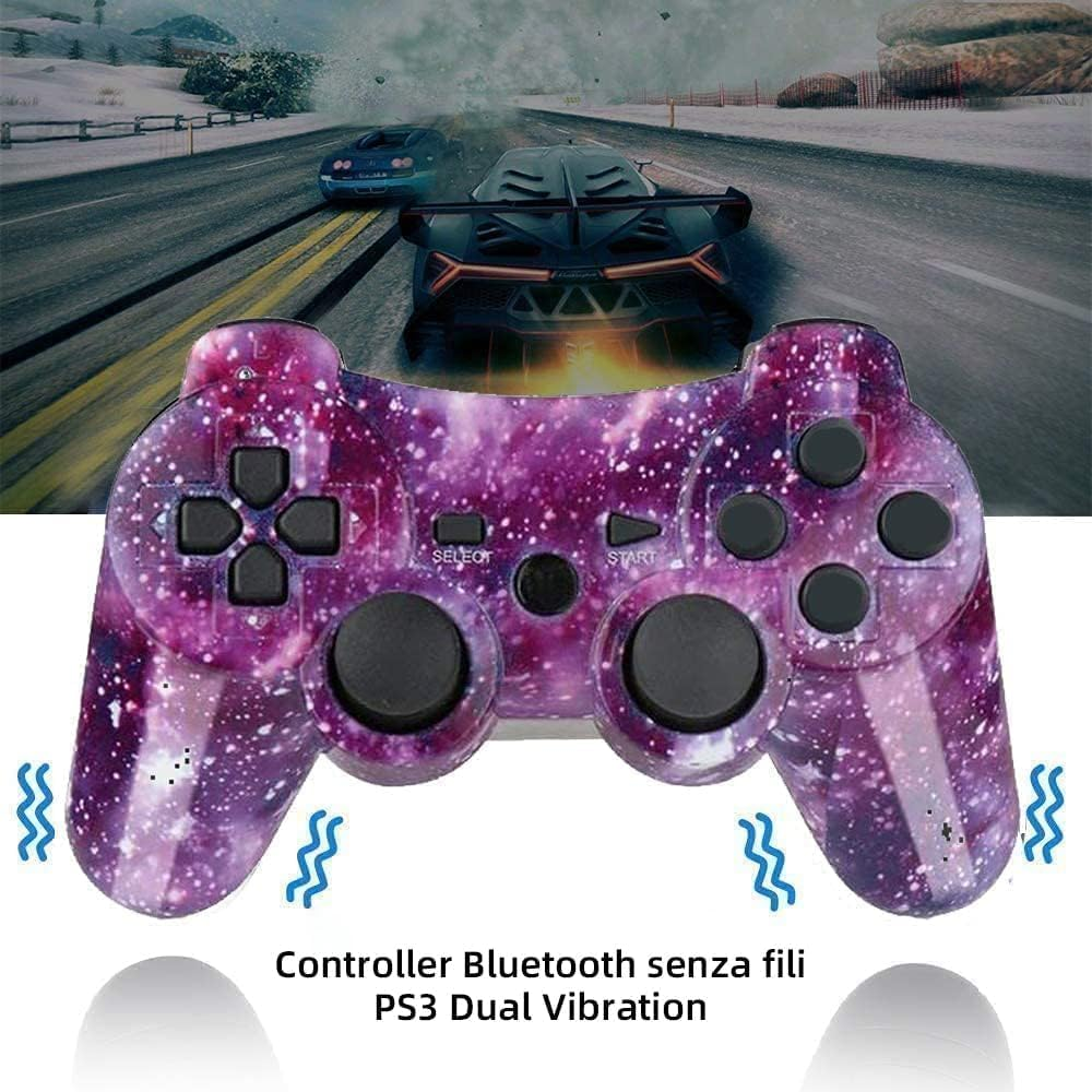 PS3 Gaming Controller, Wireless Move/Motion Controller Gamepad with Upgraded Joystick Compatible with Play Station - 3 (Blue Lightning and Red Starry Sky) image number 3