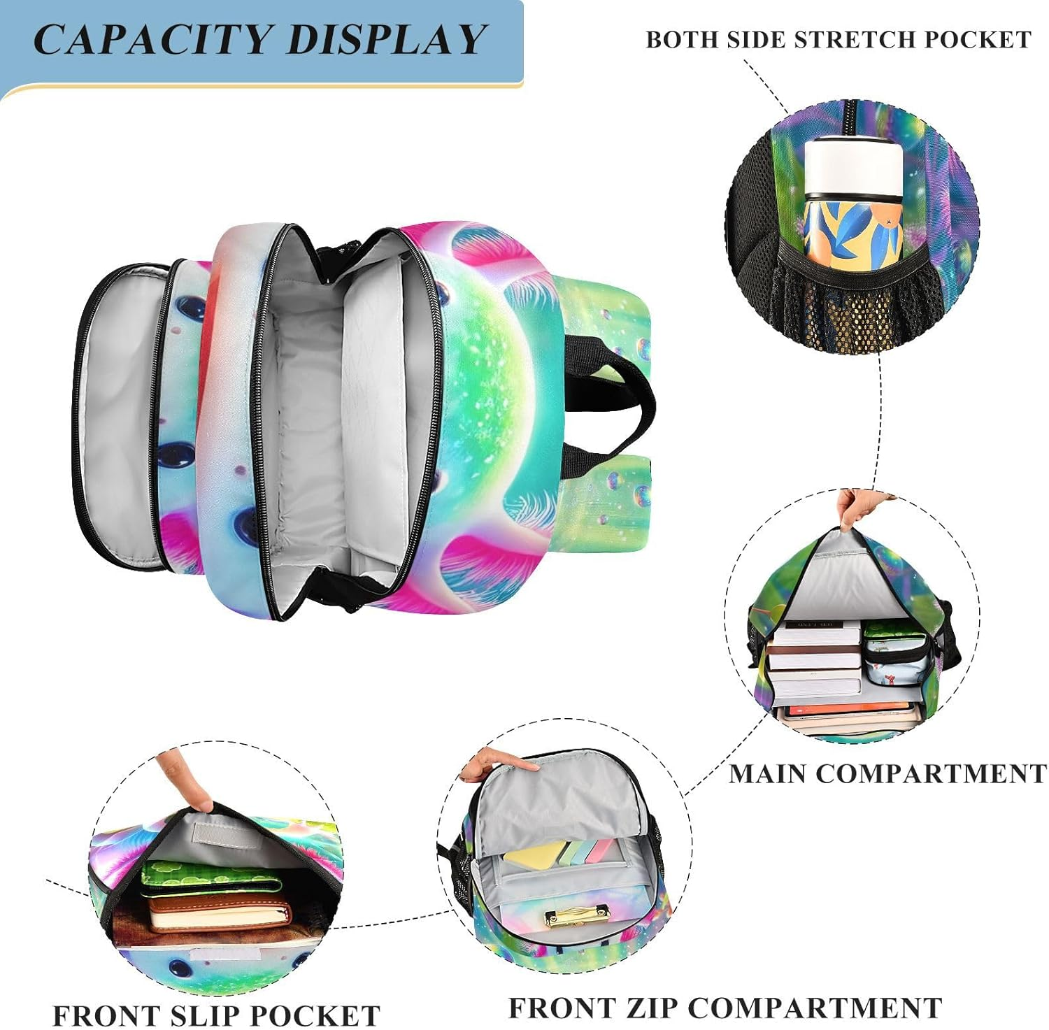 RPLIFE Cute Pink Axolotl Colorful Kids Book Bag, Backpack Chest Strap Kids, Girls Big Backpack, Cute Pink Axolotl Colorful, One Size, Traditional Backpacks image number 2