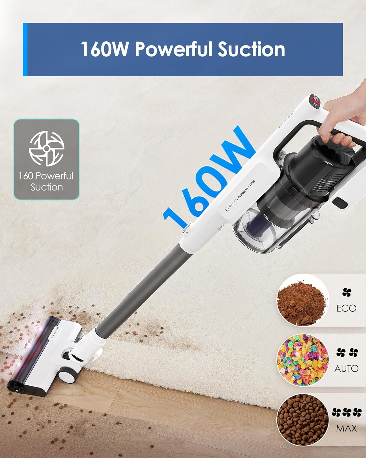 Tineco Pure One A30S 500W Cordless Stick Vacuum Cleaner, 160AW Suction, 60Min Runtime, 1L Larger Dustbin, Zerotangle Brush, Purecyclone Tech, LED Headlight